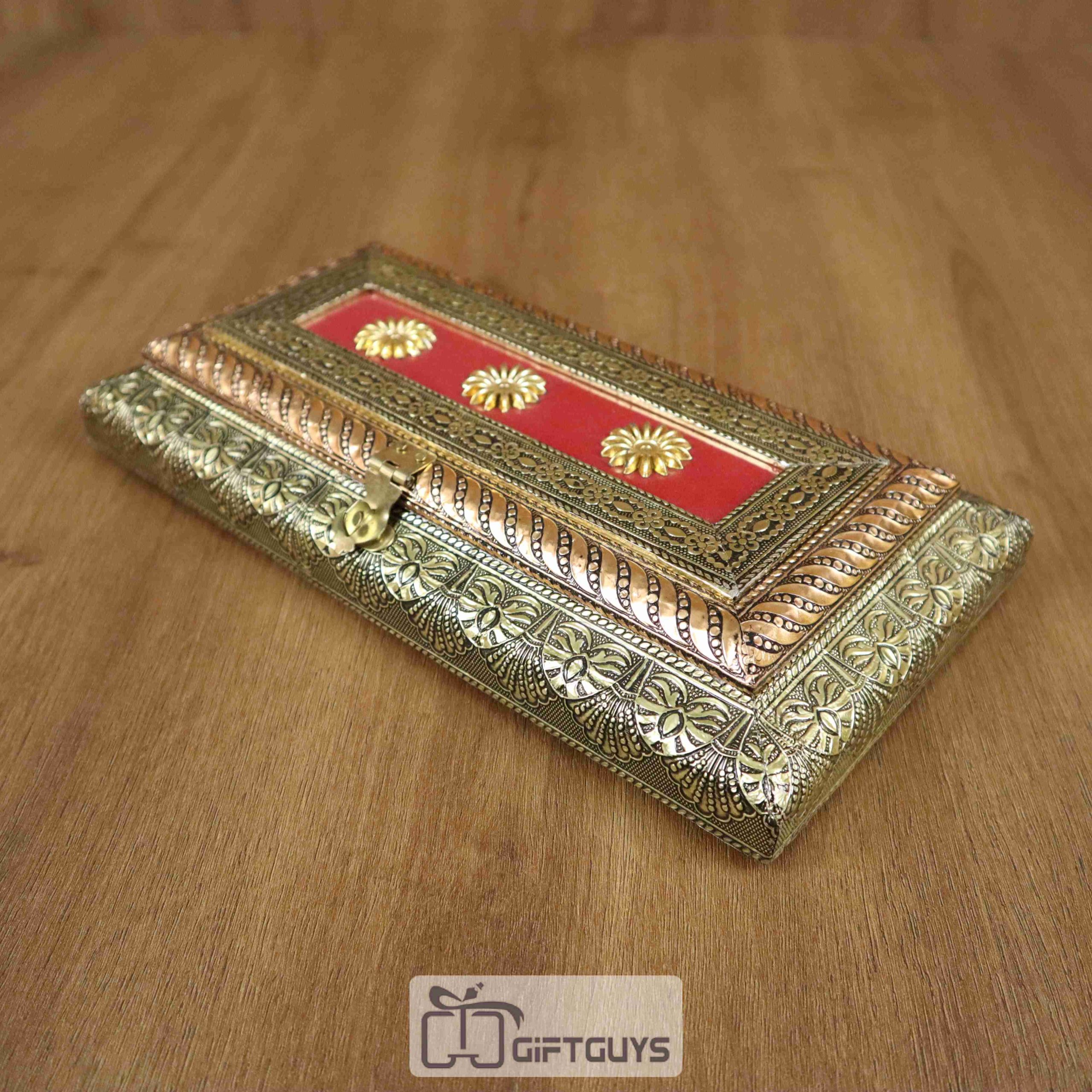 Wooden Oxidised Red Finished Dryfruit Box