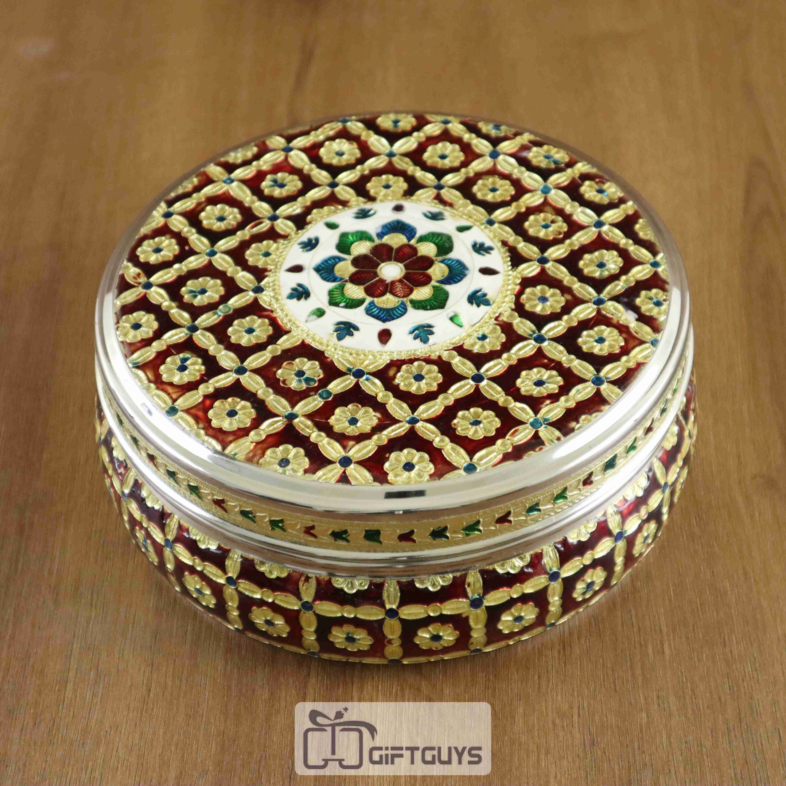 Meenakari Steel Box Flower Design 7 inch
