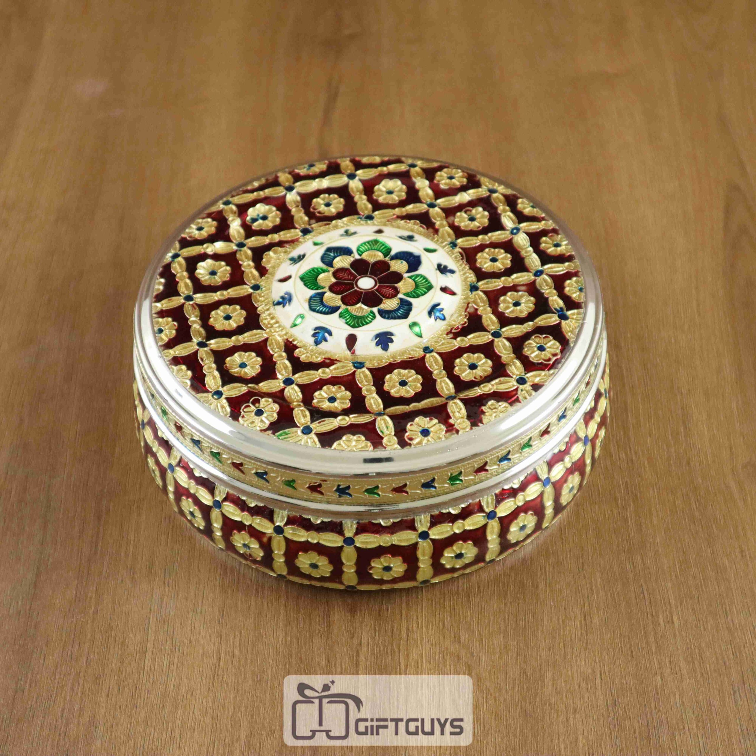 Meenakari Steel Box Flower Design 6.5 inch