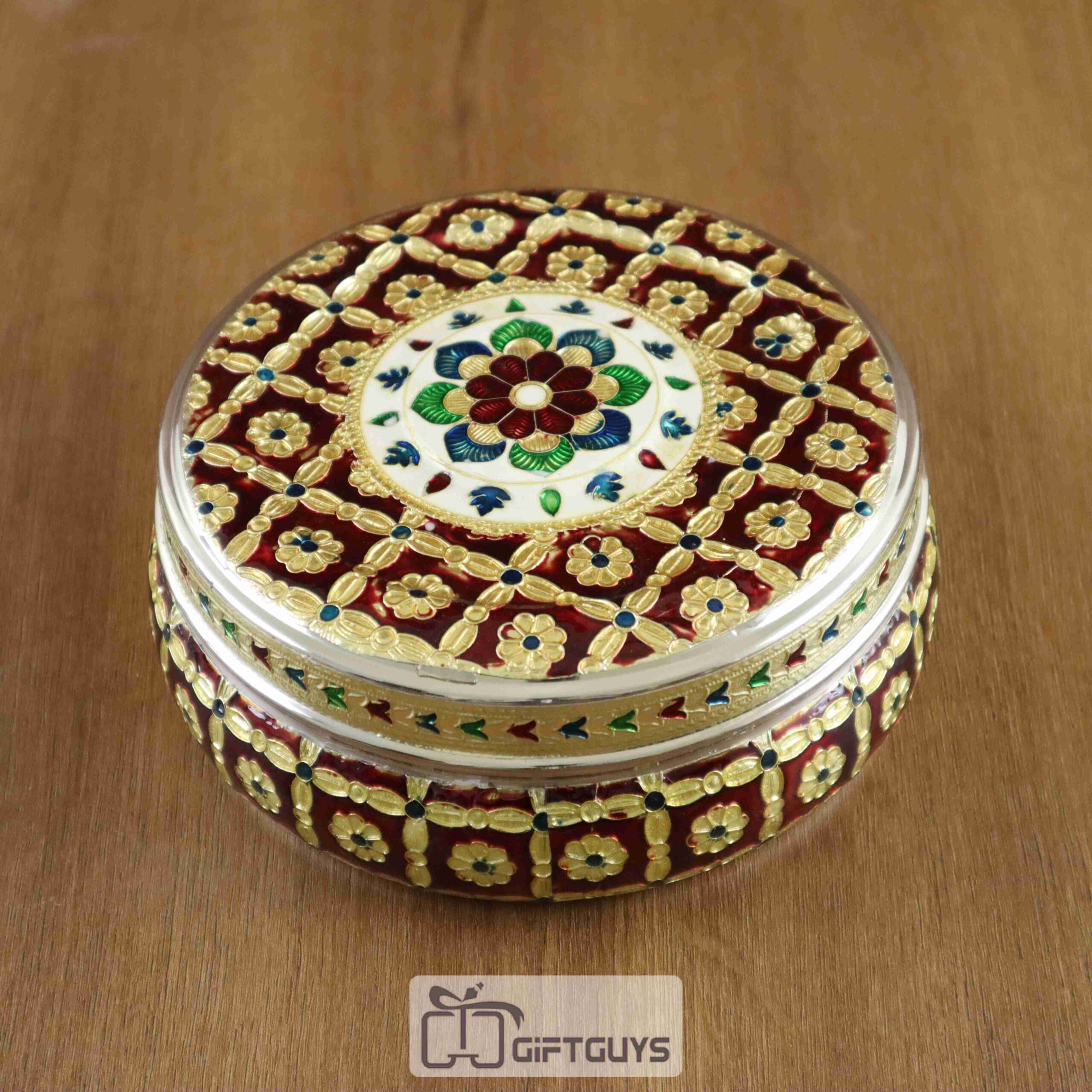 Meenakari Steel Box Flower Design 6 inch