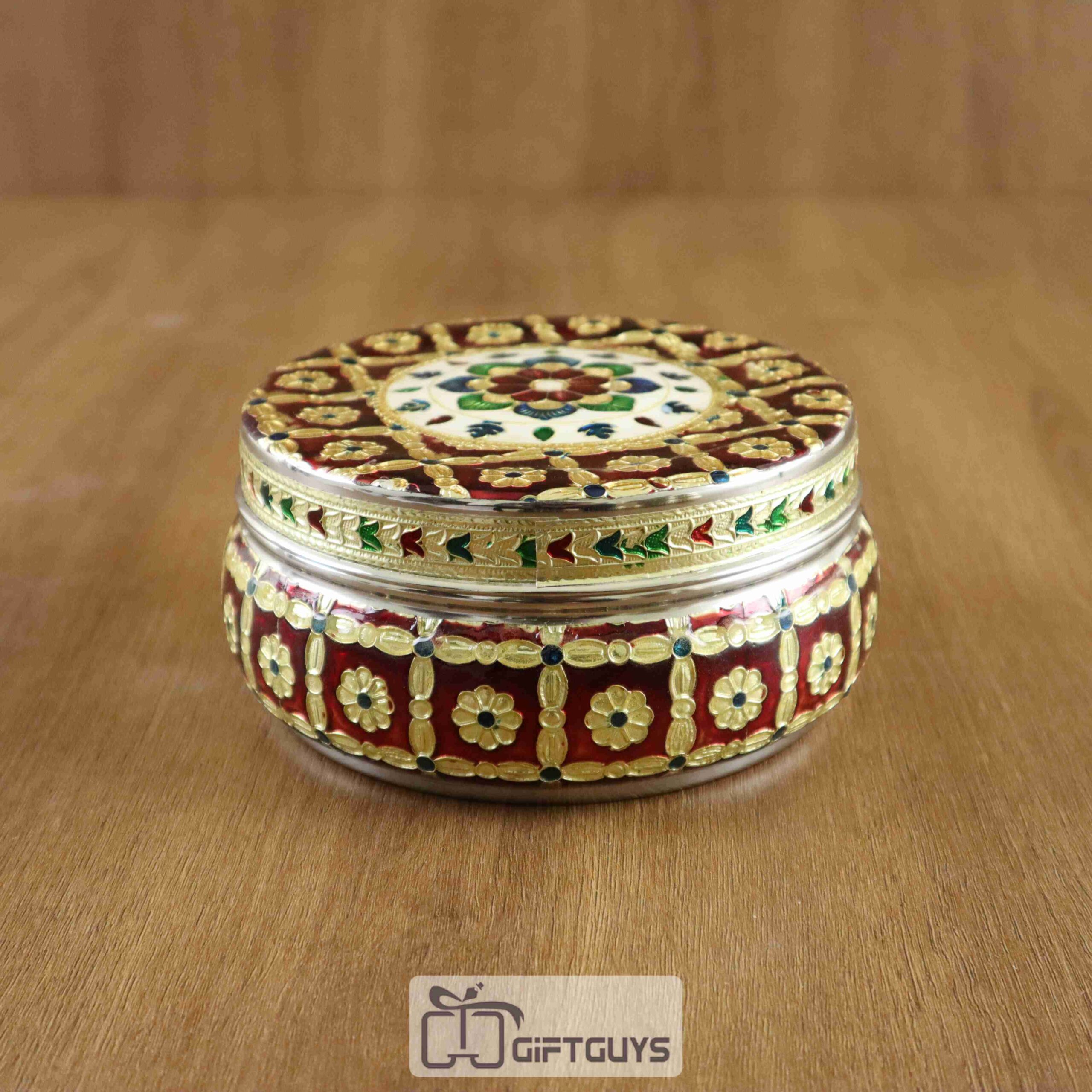 Meenakari Steel Box Flower Design 5 inch