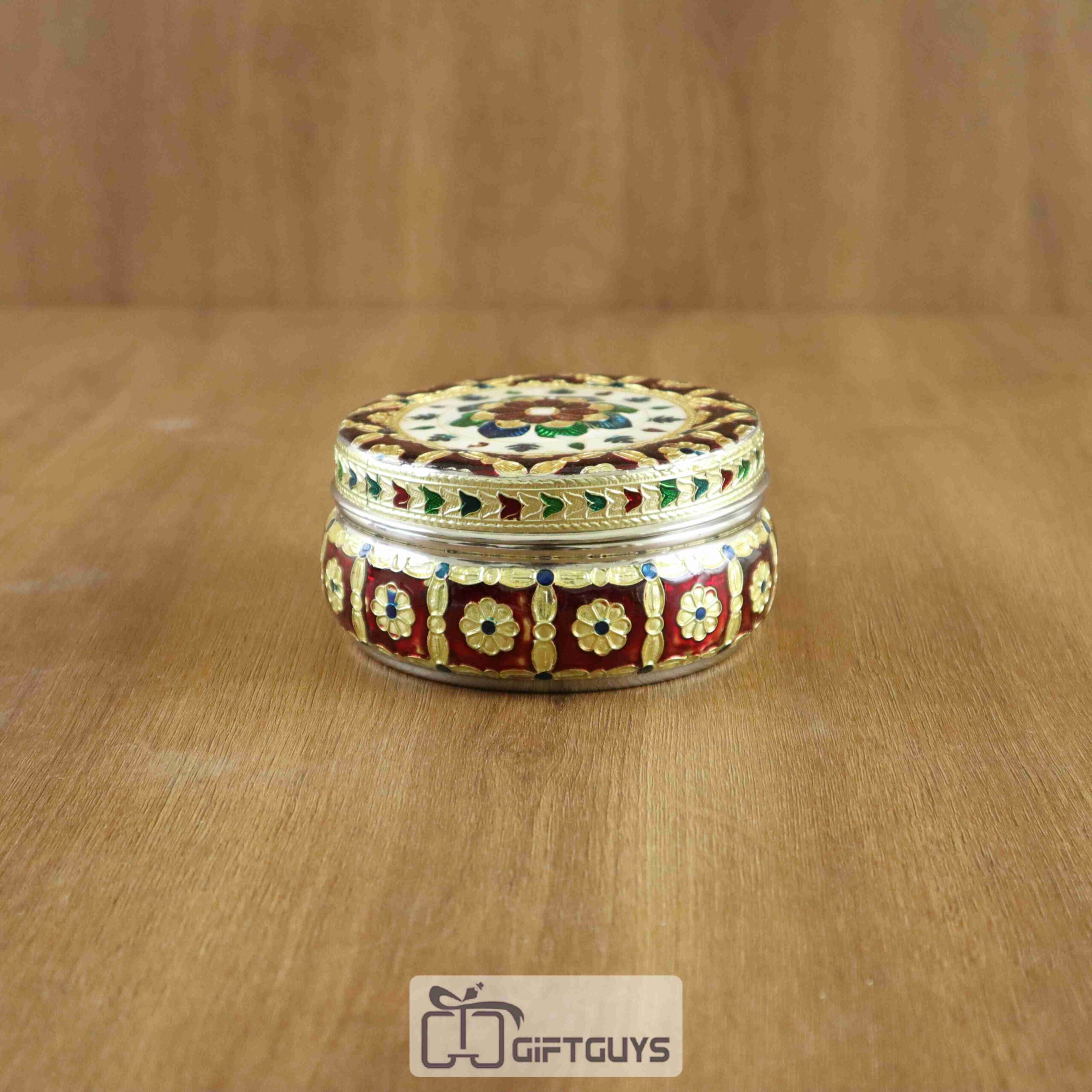 Meenakari Steel Box Flower Design 4 inch