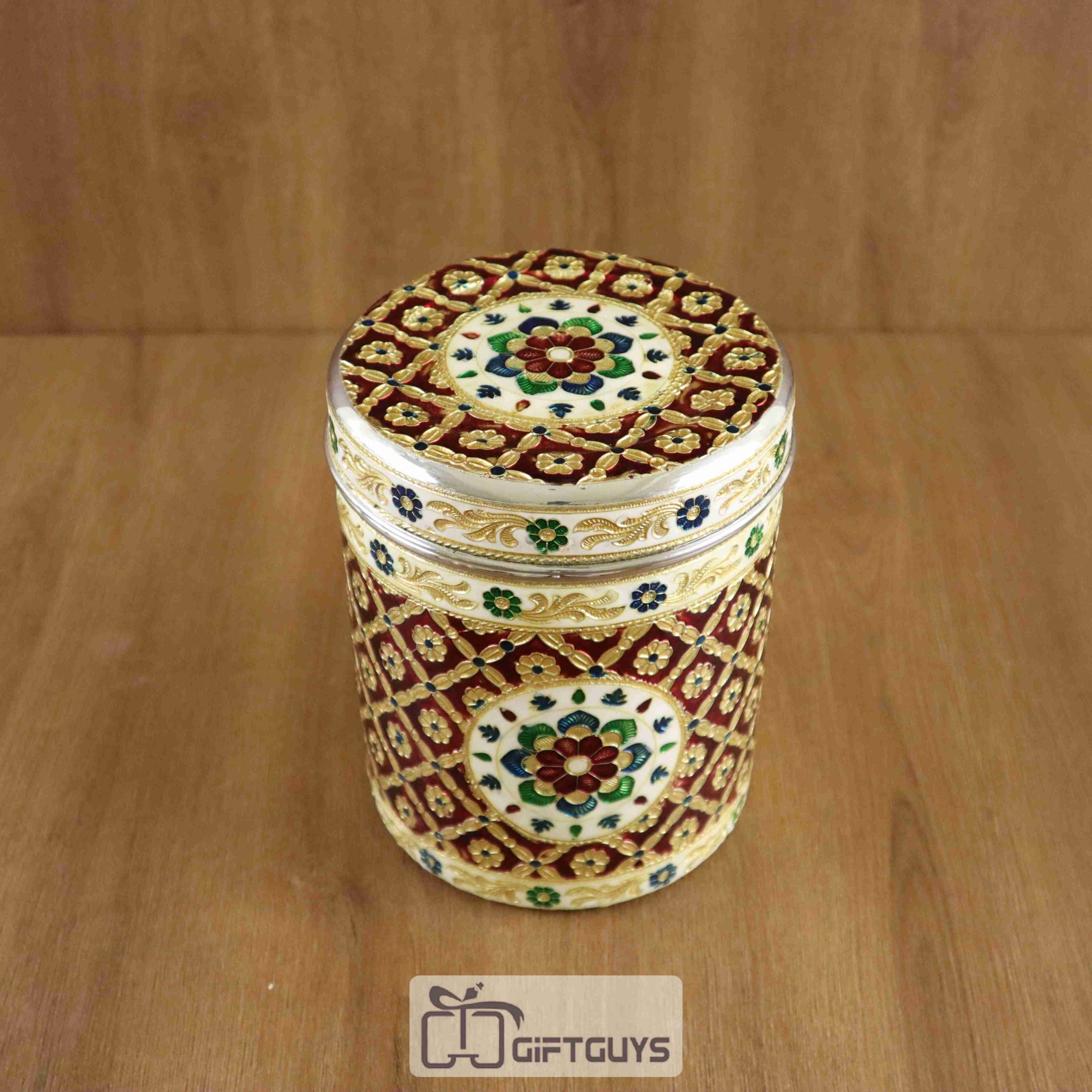 Meenakari Worked SS Container 6 inch