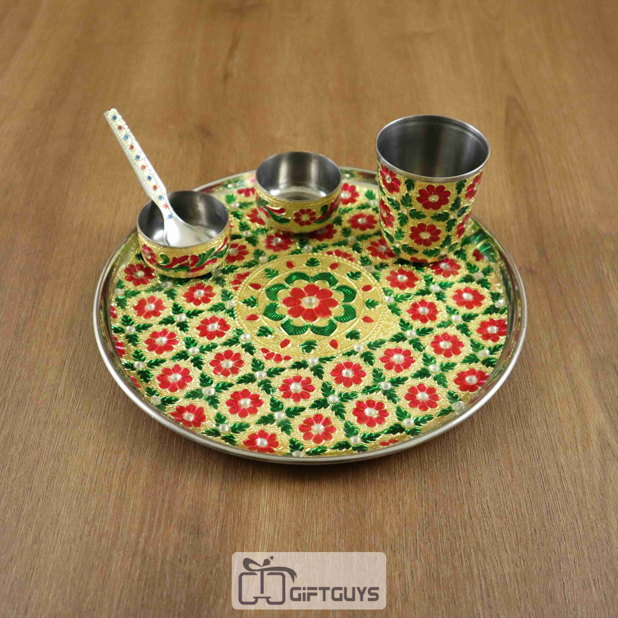 Meenakari Worked SS Plate Set