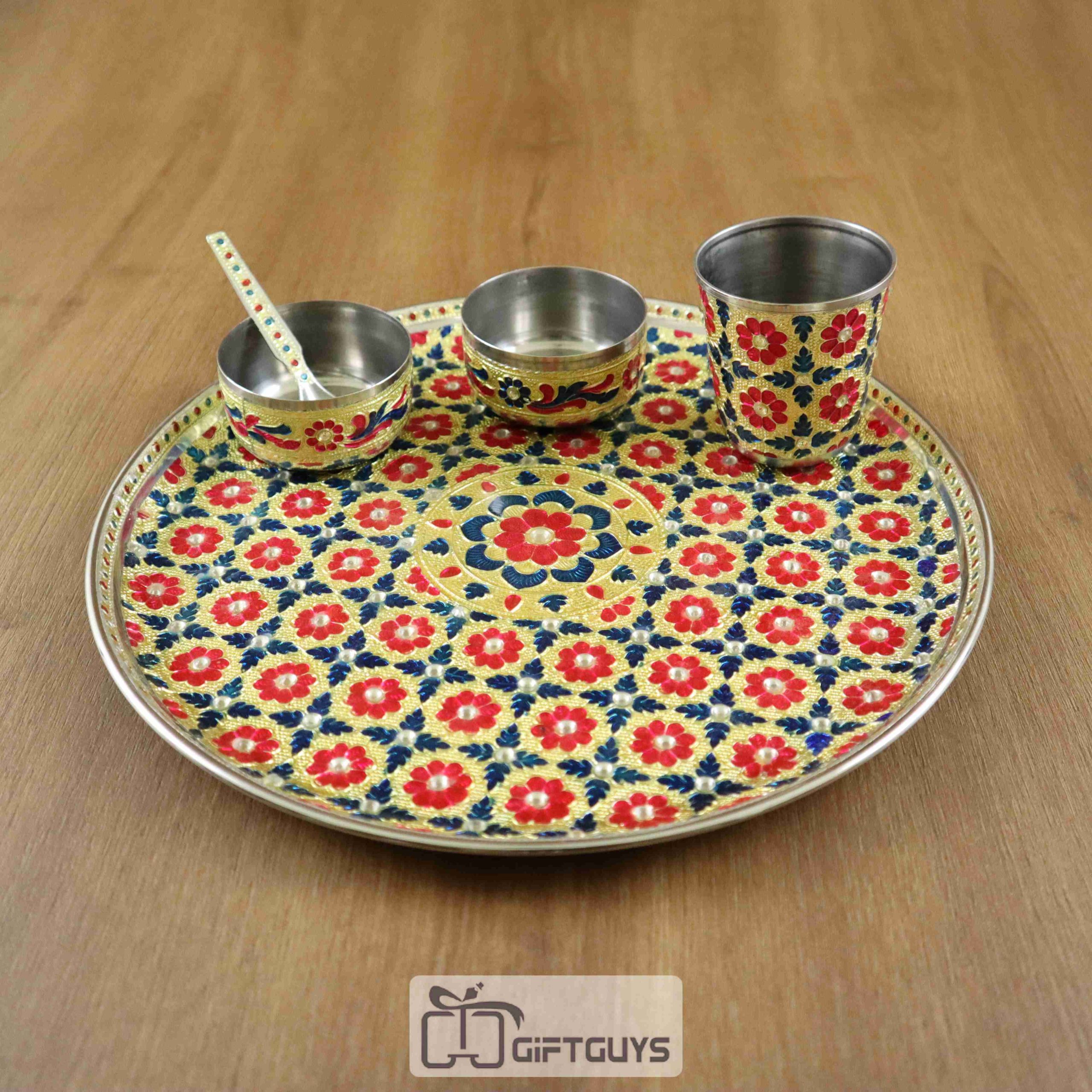 Meenakari Worked SS Plate Set
