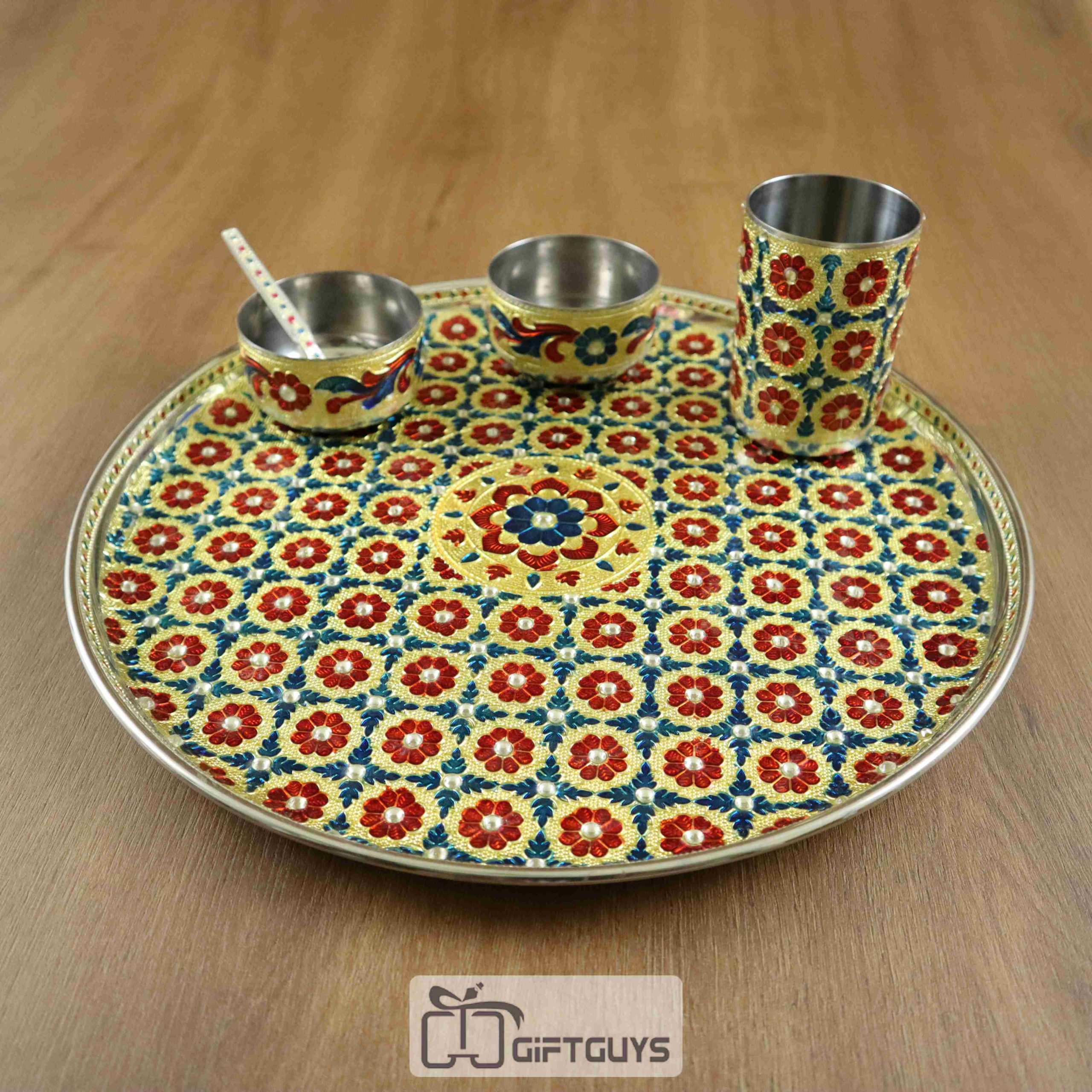 Meenakari Worked SS Plate Set