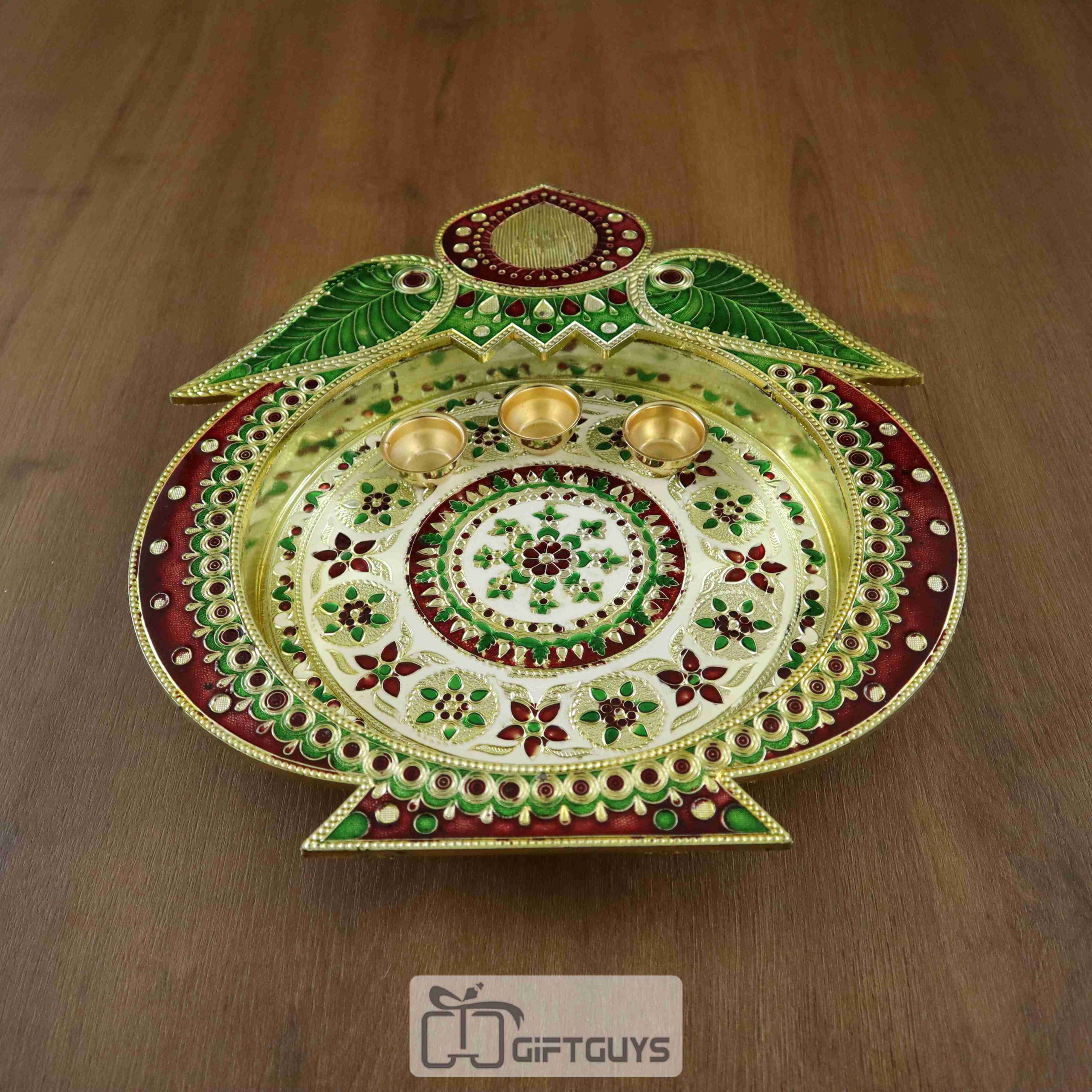 Unique Shaped Meenakari Pooja Plate