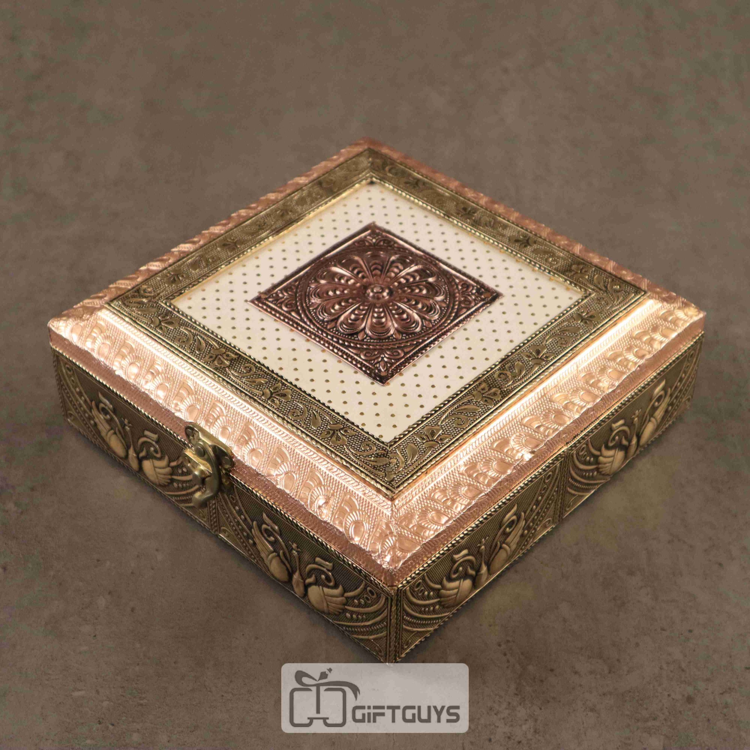 Peacock Designed Oxidised Dryfruit Box 8 X 8 inch