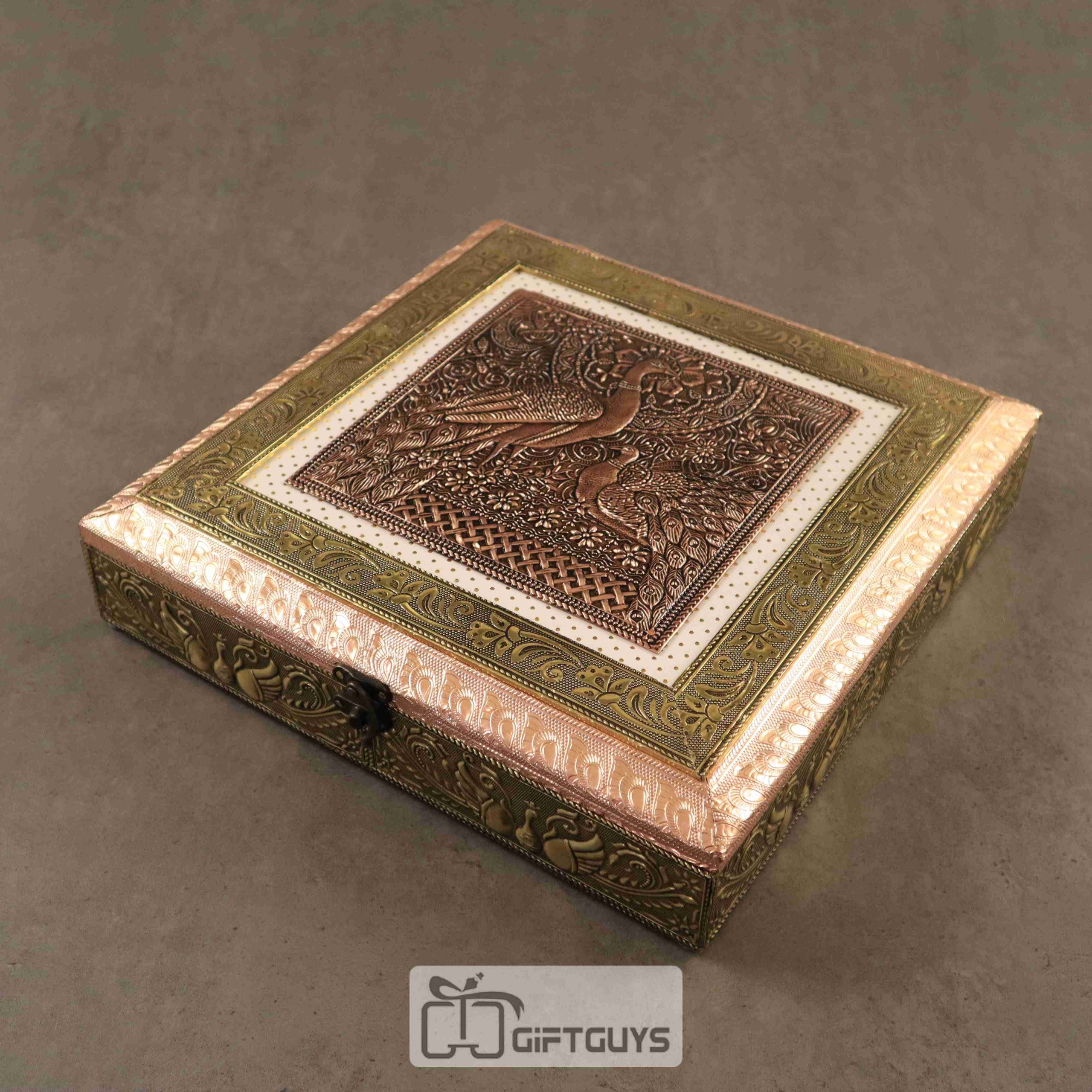 Peacock Designed oxidised Dryfruit Box 12 X 12 inch