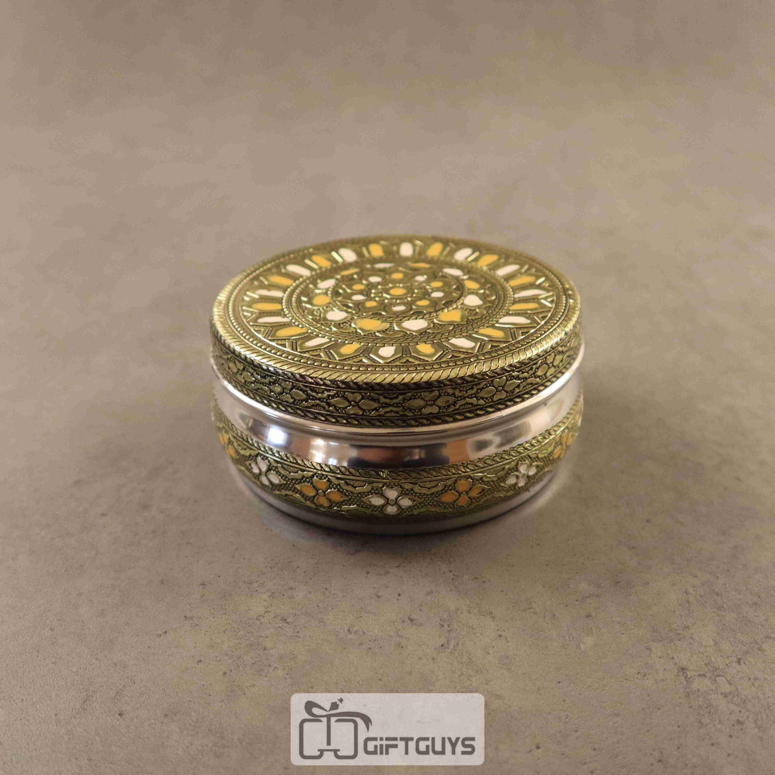 Oxidised Meenakari Storage Box 4.5 inch