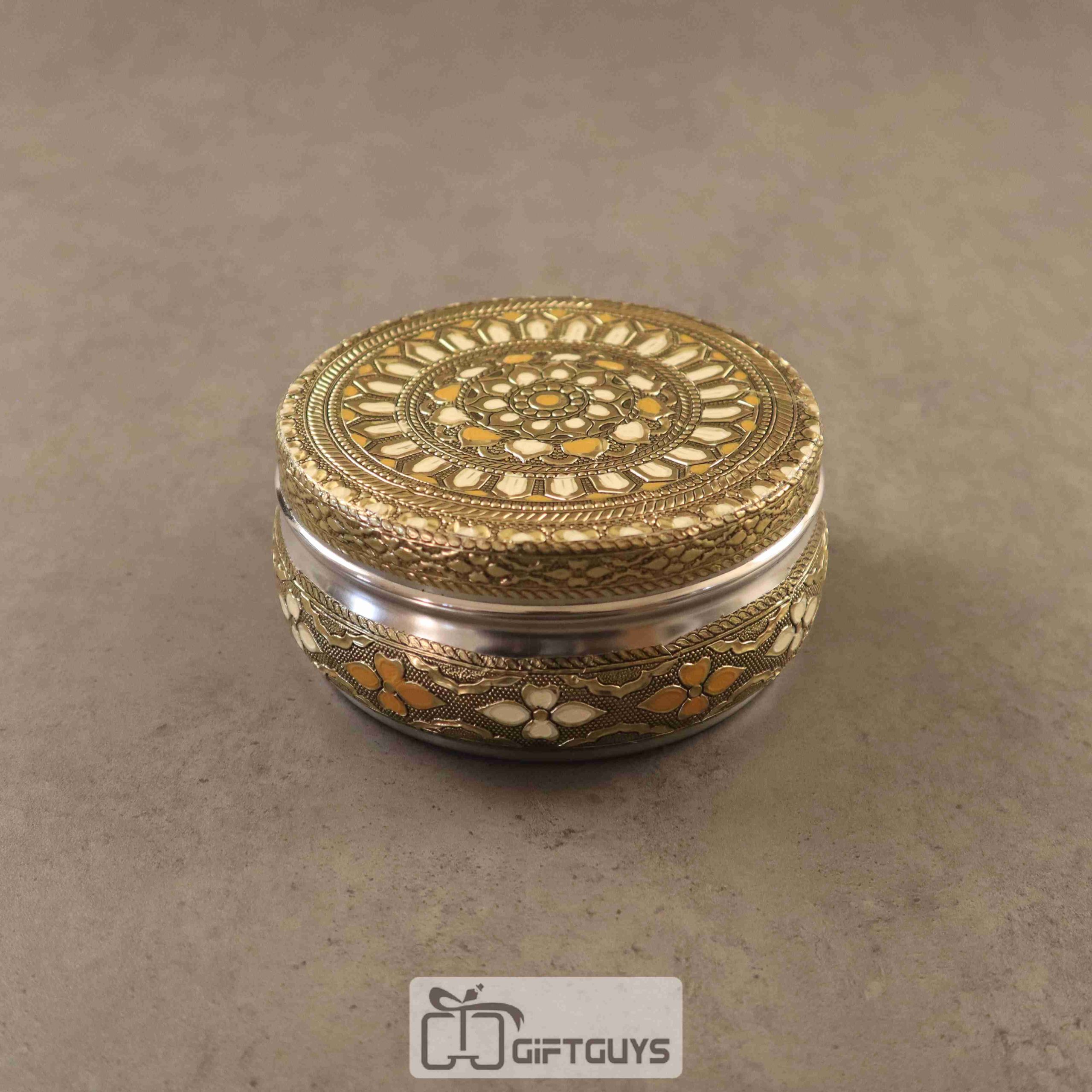 Oxidised Meenakari Steel Box 5 inch