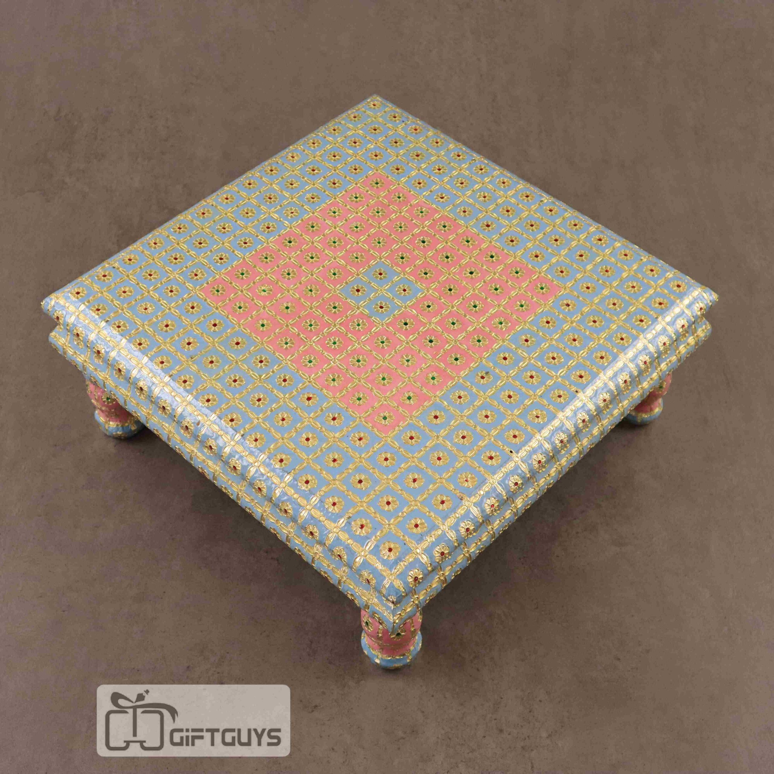 Meenakari Bajoth Light Blue And Pink 15 x 15 Inch