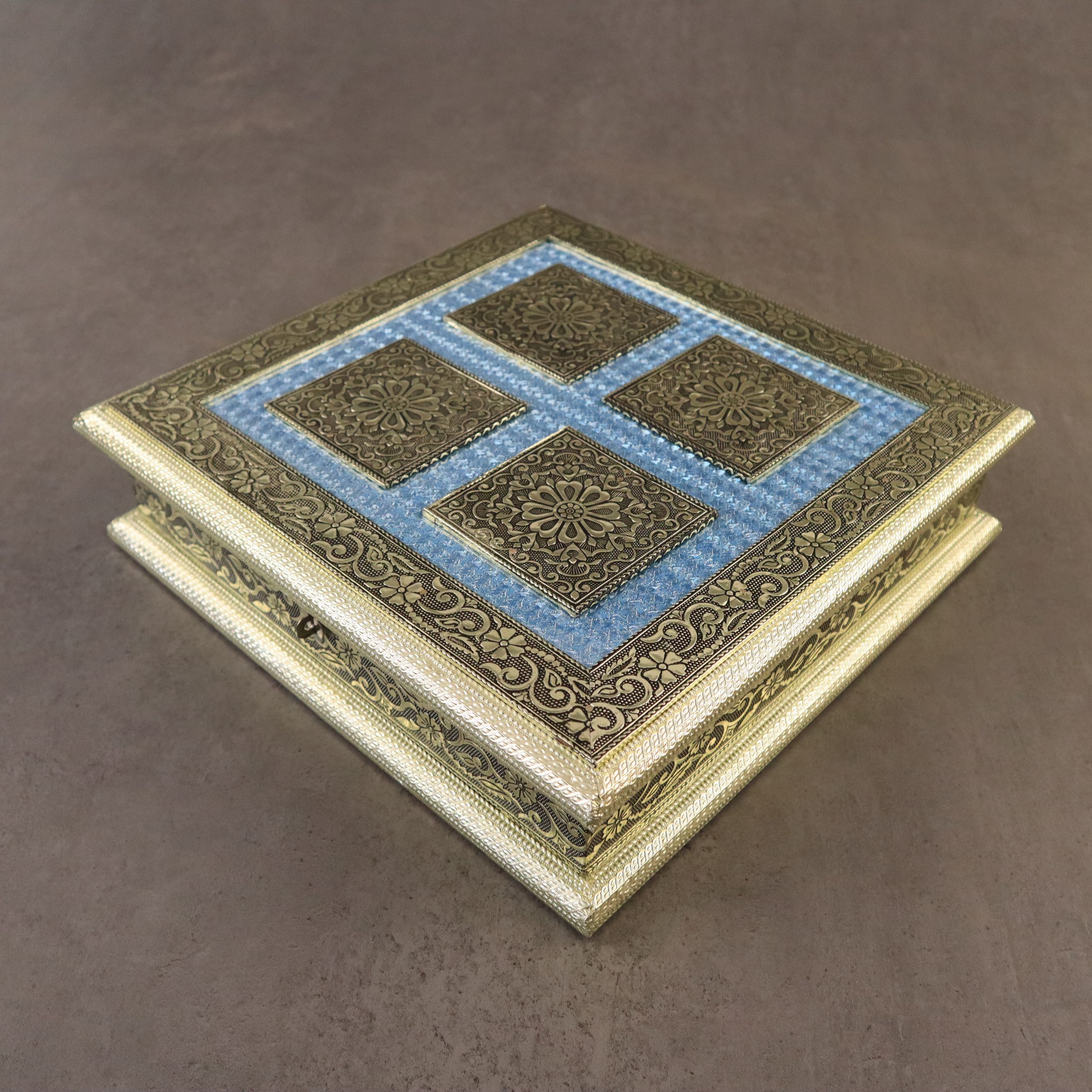 Blue oxidised Dryfruit Box 6 Compartment
