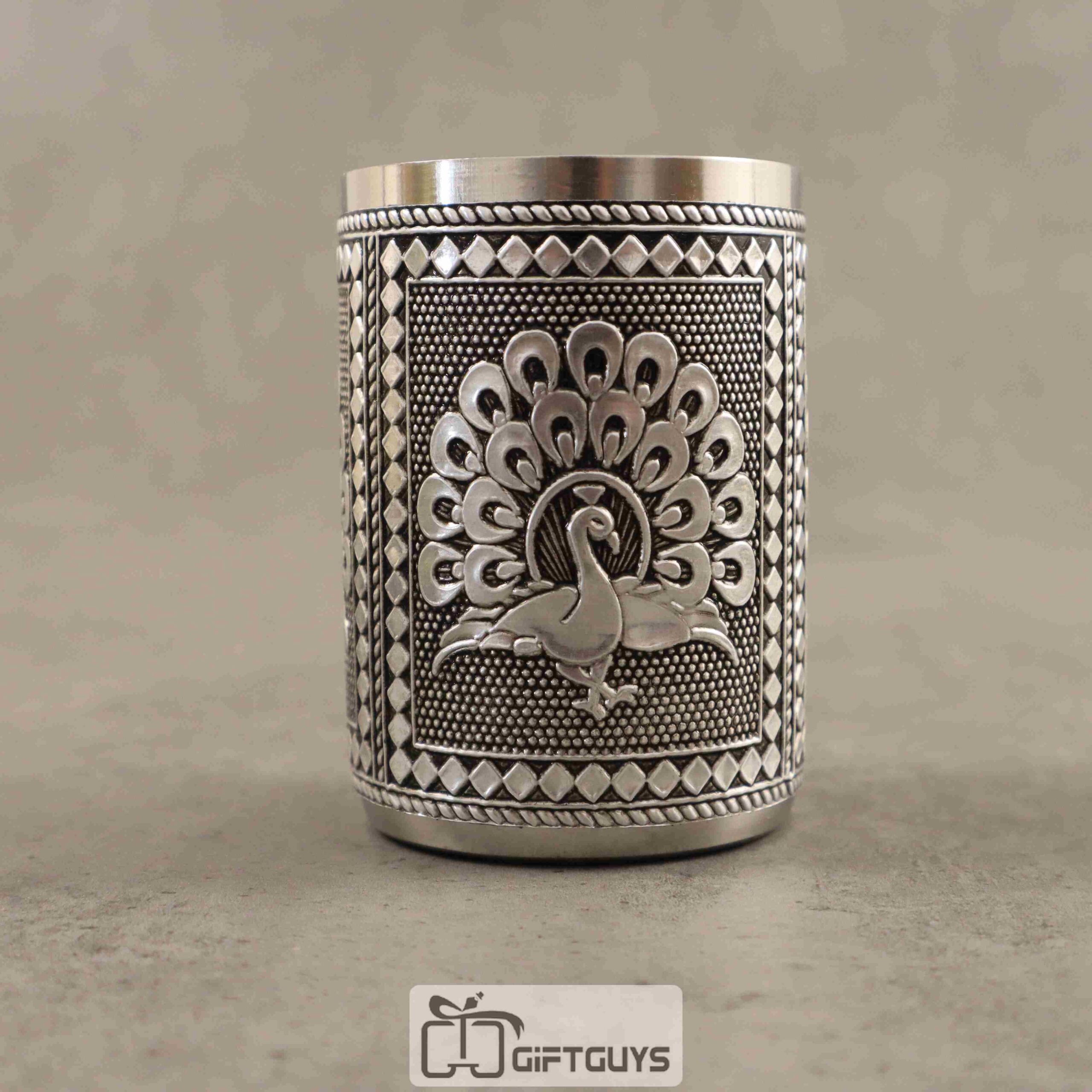 Silver Oxidised Glass Peacock Design