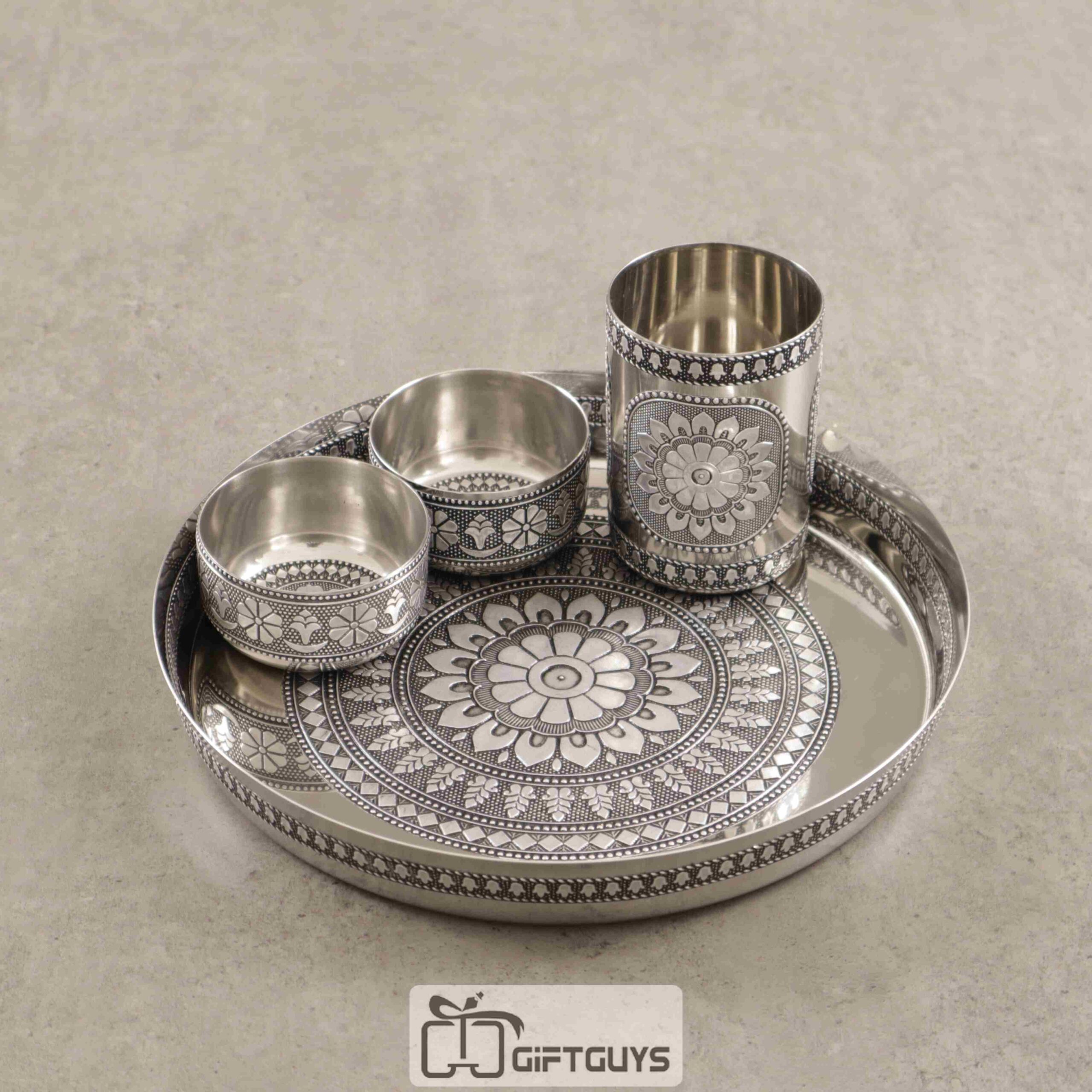 Silver Oxidised Thali Set 9.5 Inch