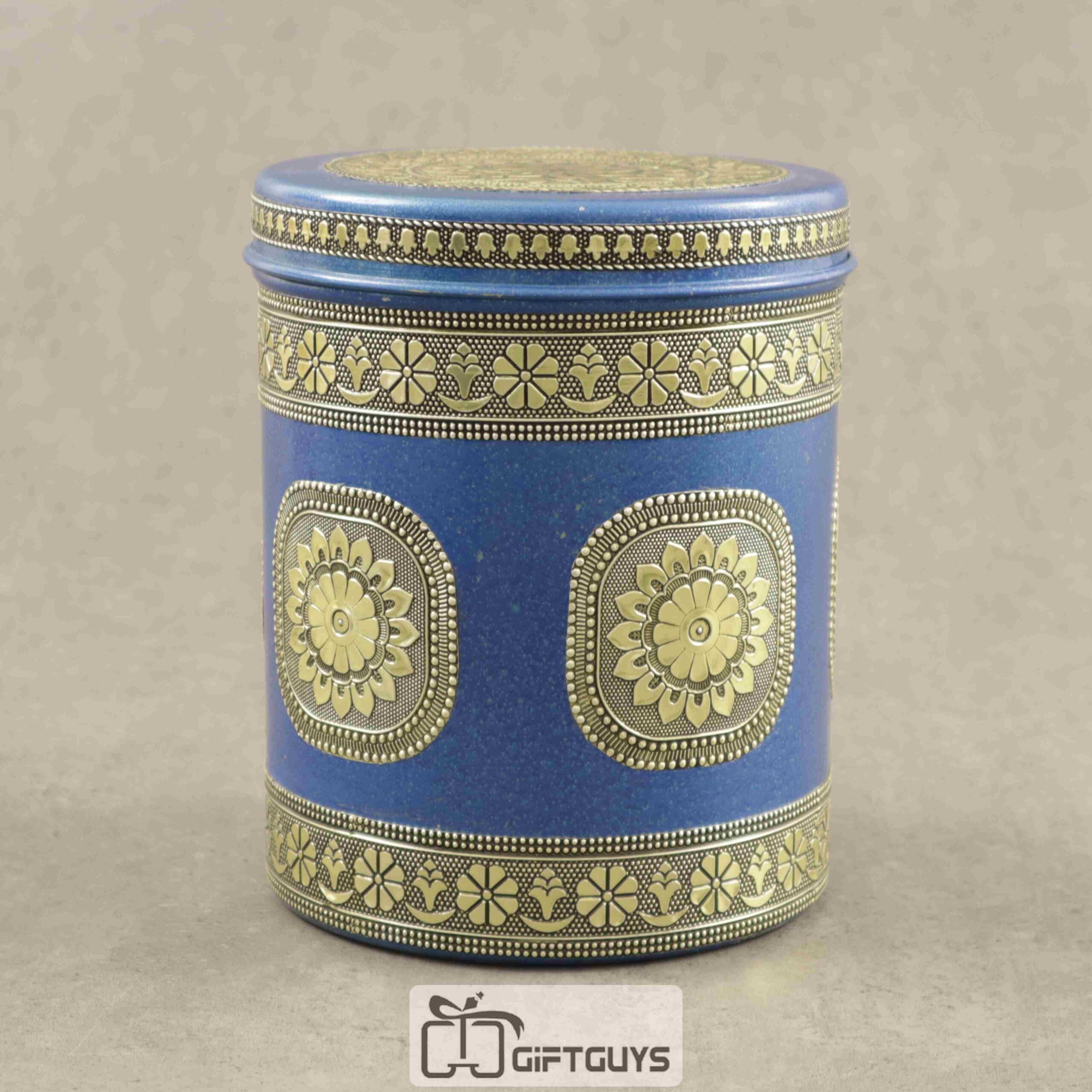 Golden Oxidised Dabba Blue Finished 5.5 inch Diameter