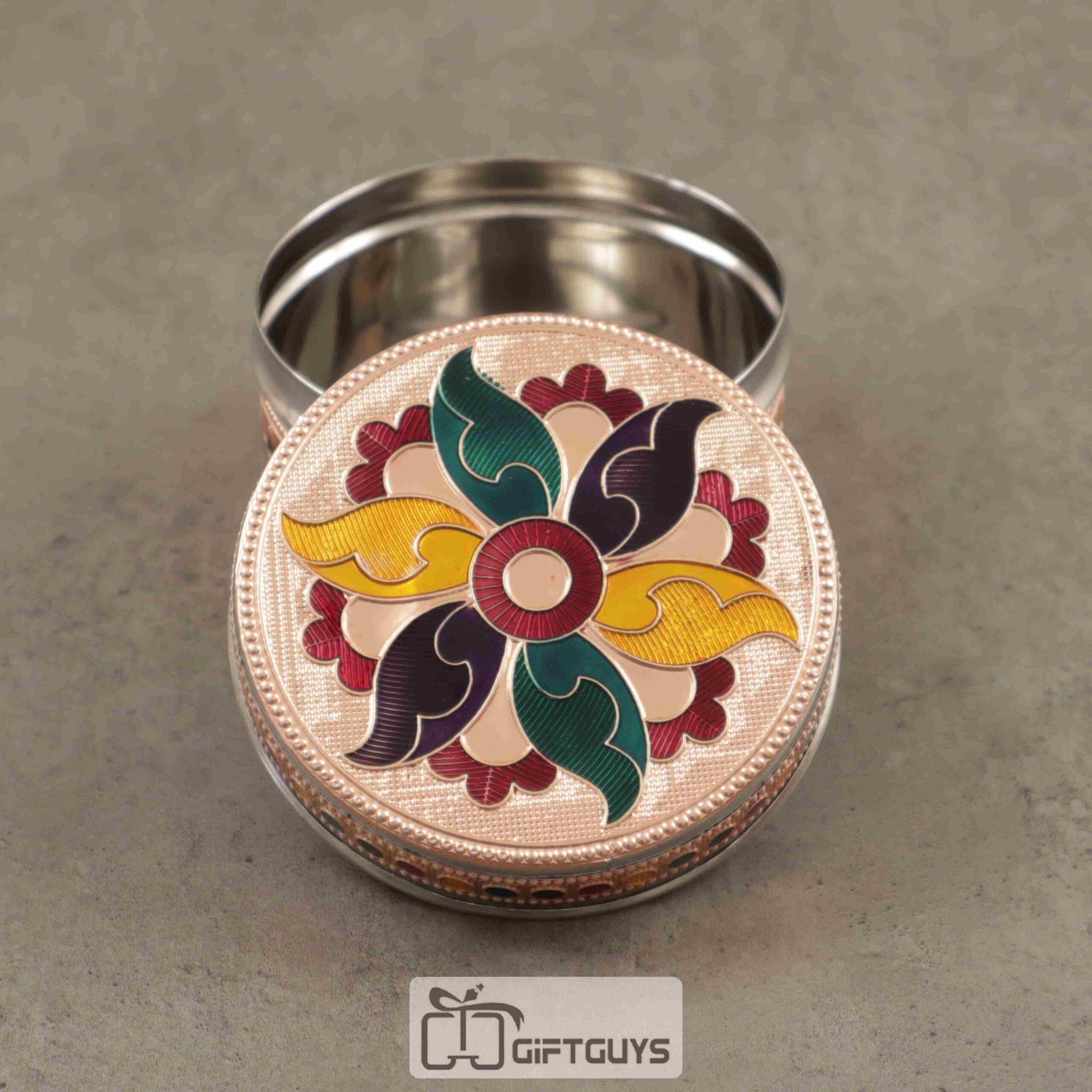 Copper Meenakari Steel Box 4 inch