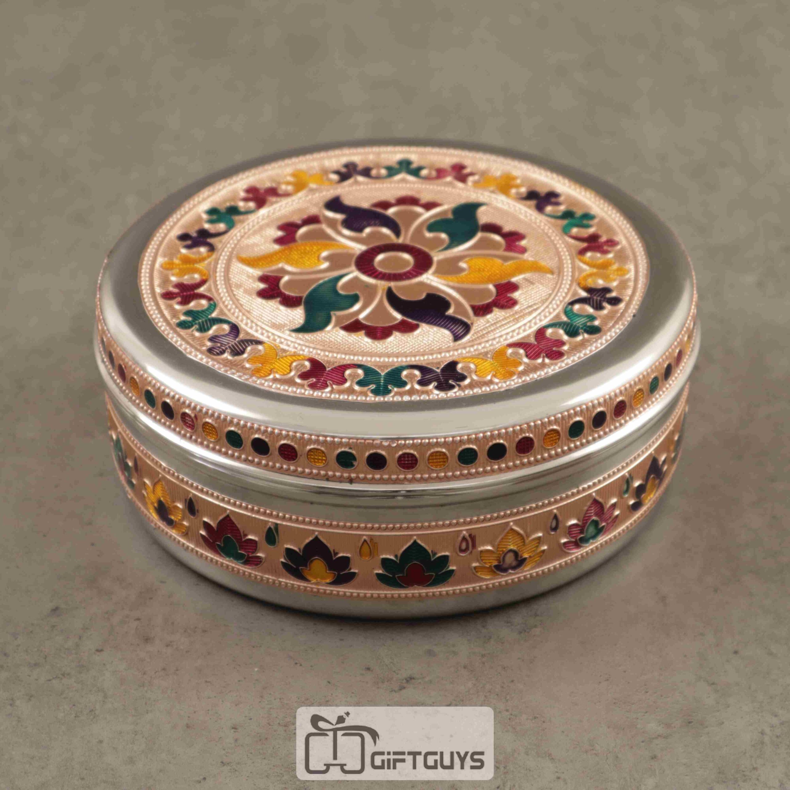 Copper Meenakari Steel Box 6.5 inch