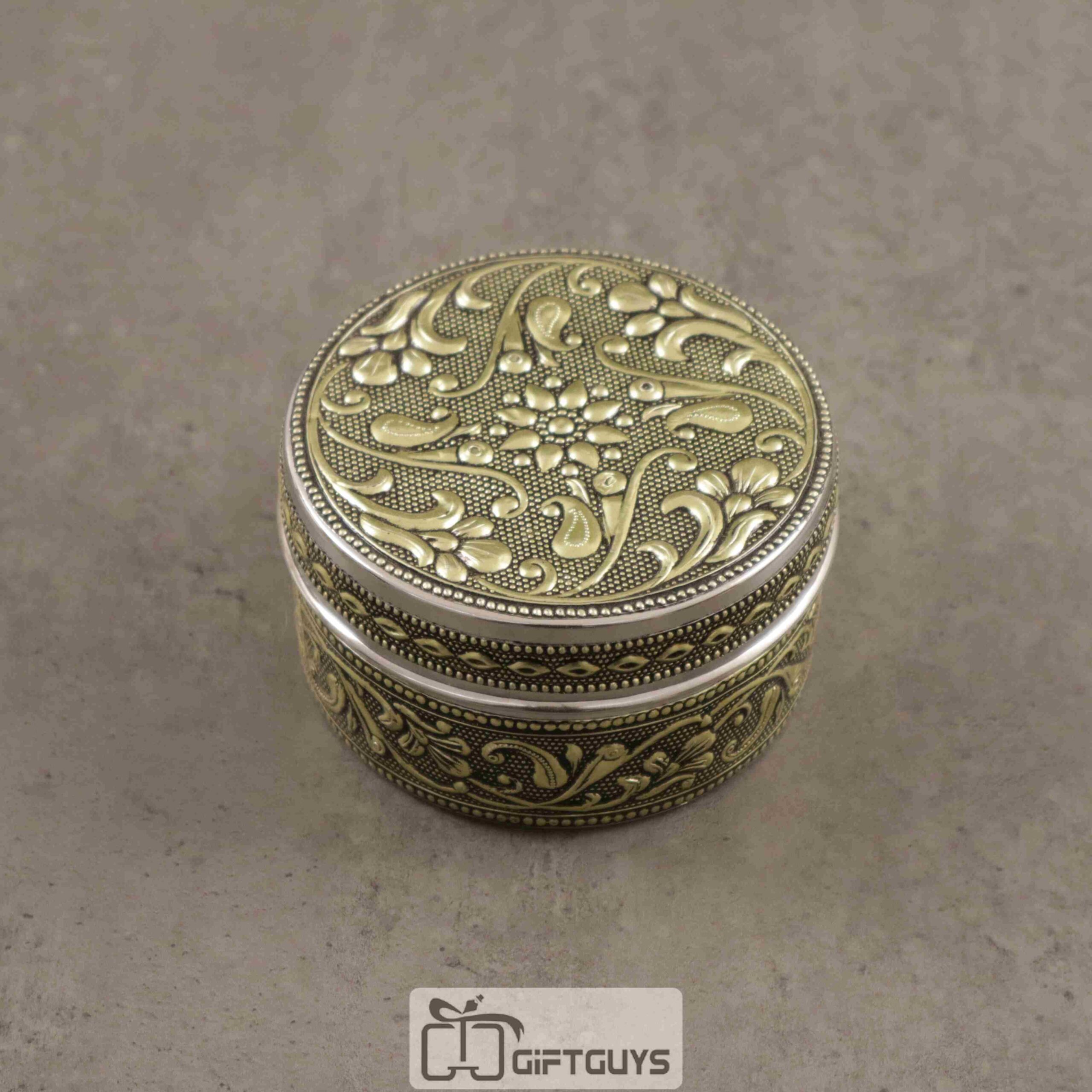 Golden Oxidised Steel Box Embossed Design 4 inch
