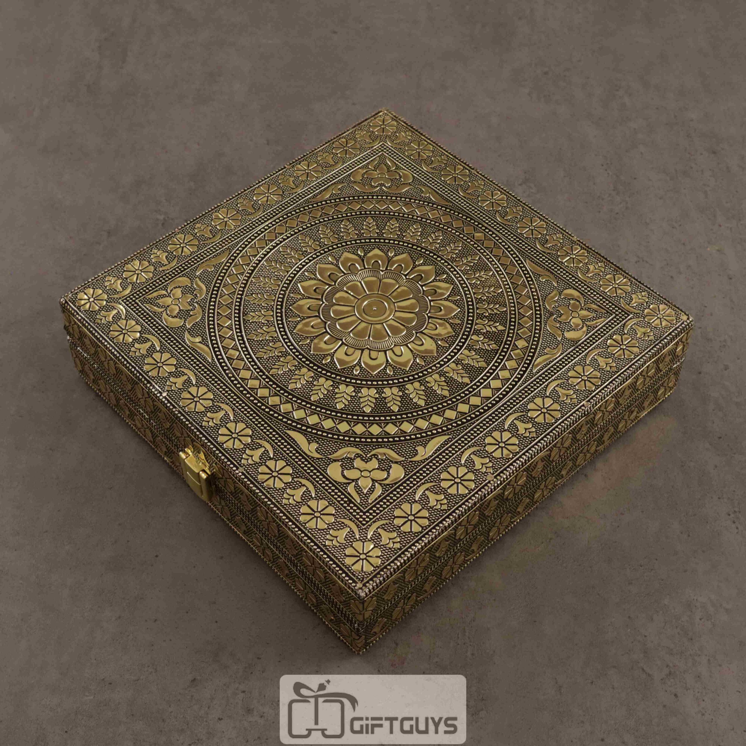 Golden Oxidised Jwellery Box 9 x 9 inch