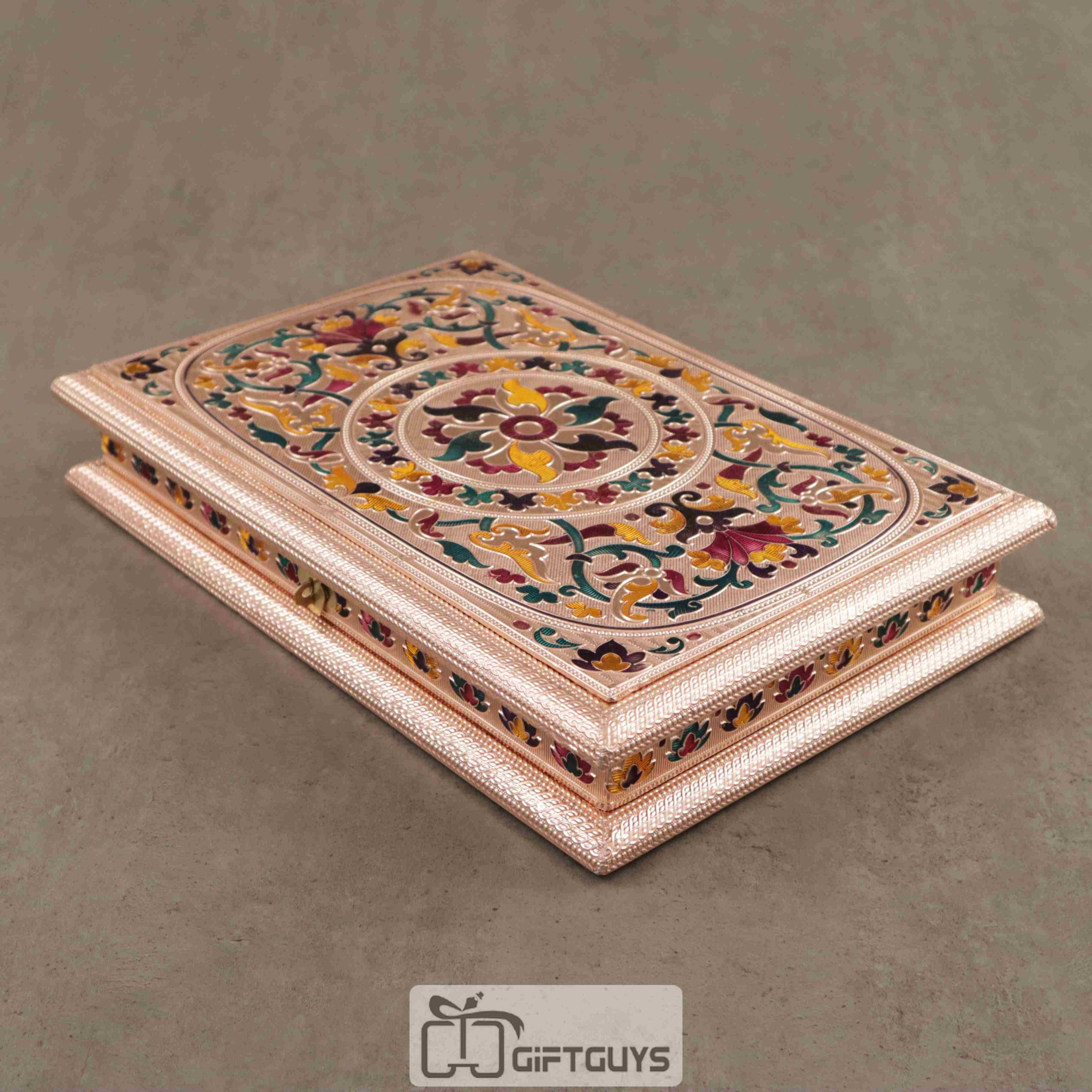 Copper Meenakari Dryfruit Box Floral Design 13 x 9 inch