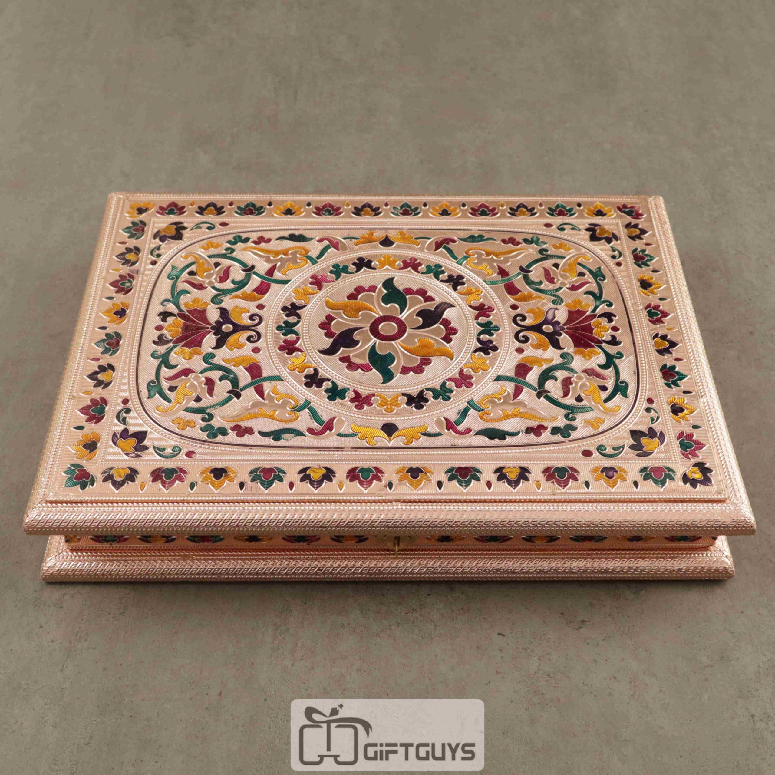 Copper Meenakari Dryfruit Box Floral Design 15 x 11 inch