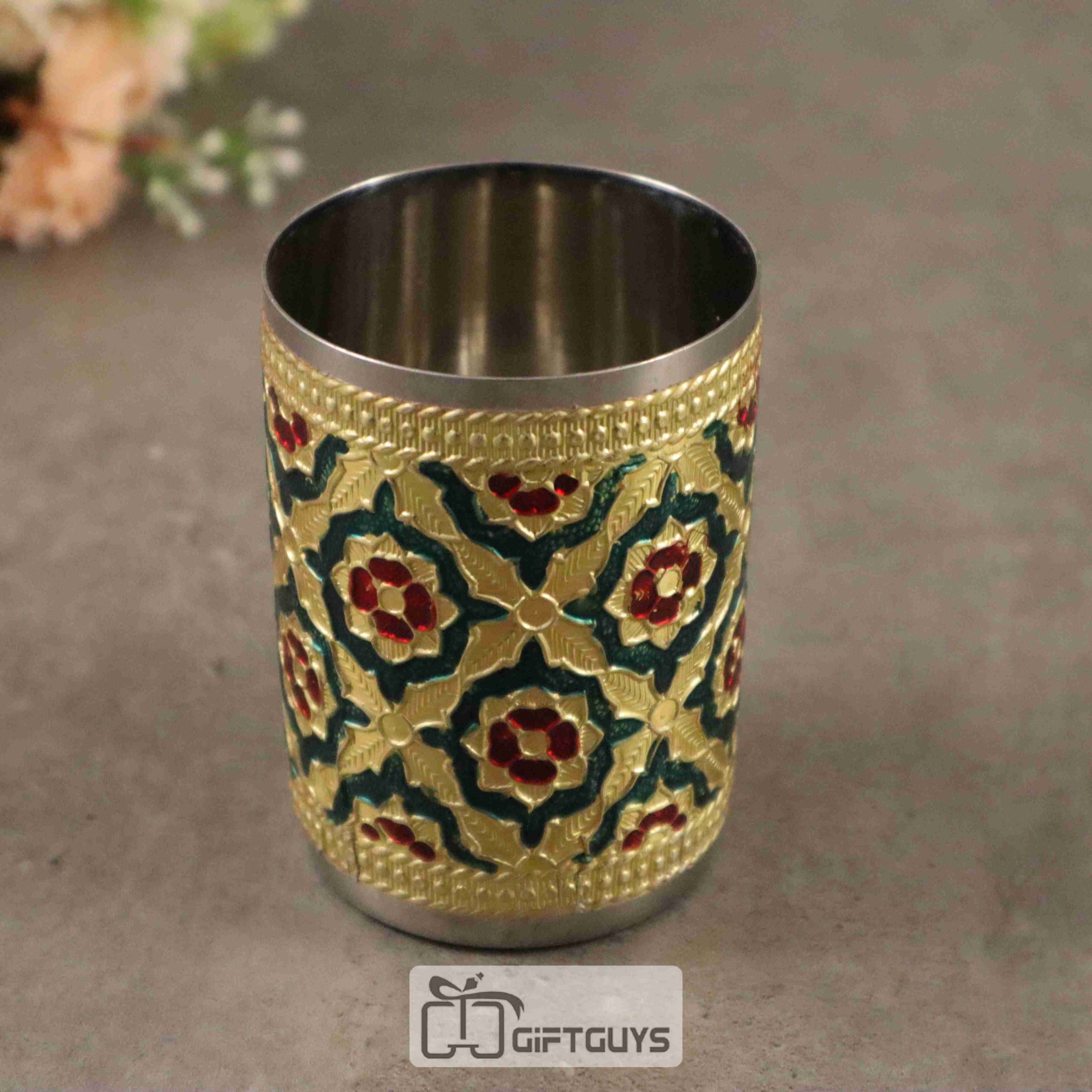 Meenakari Glass Floral Design Blue and Red