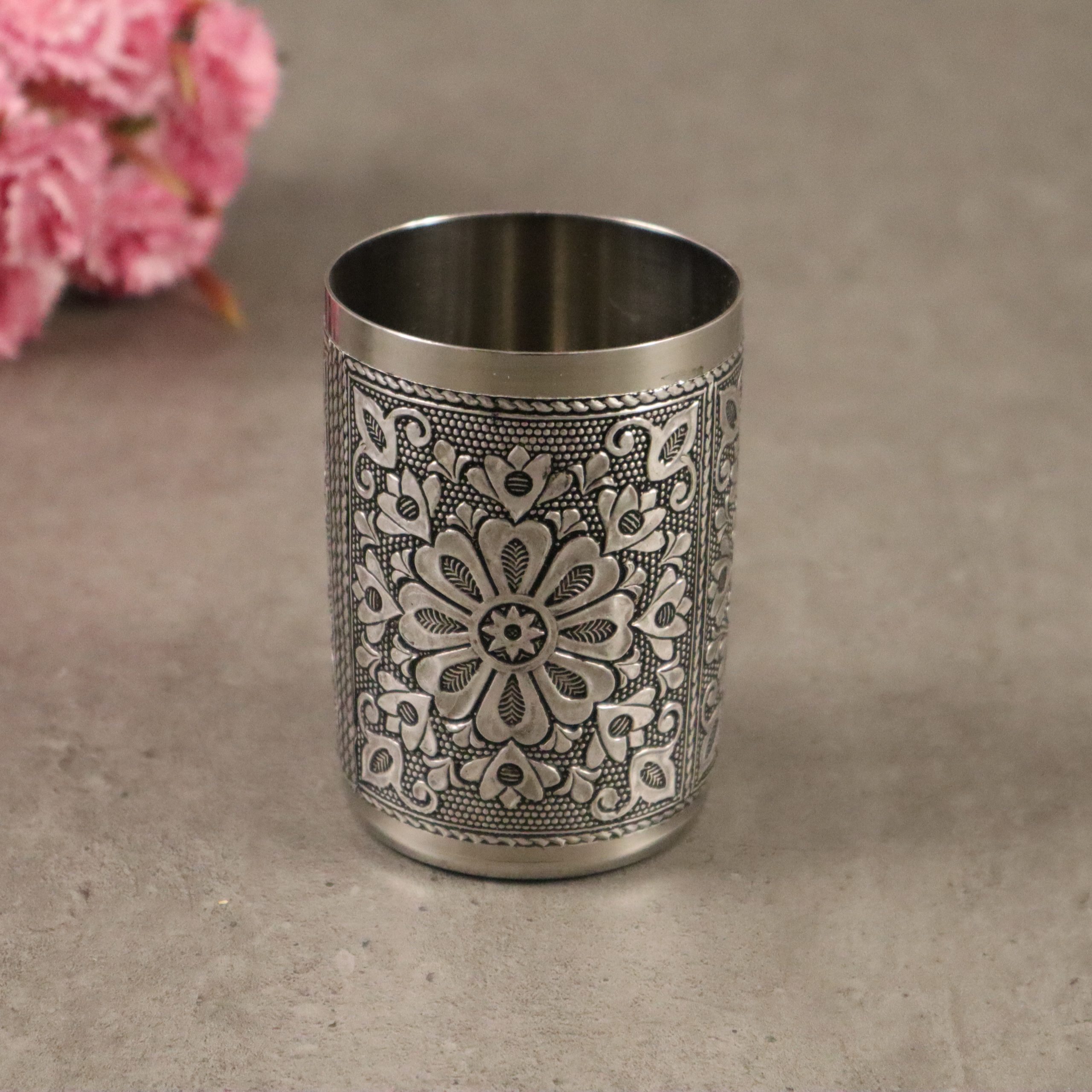 Silver Oxidised Stainless steel Glass