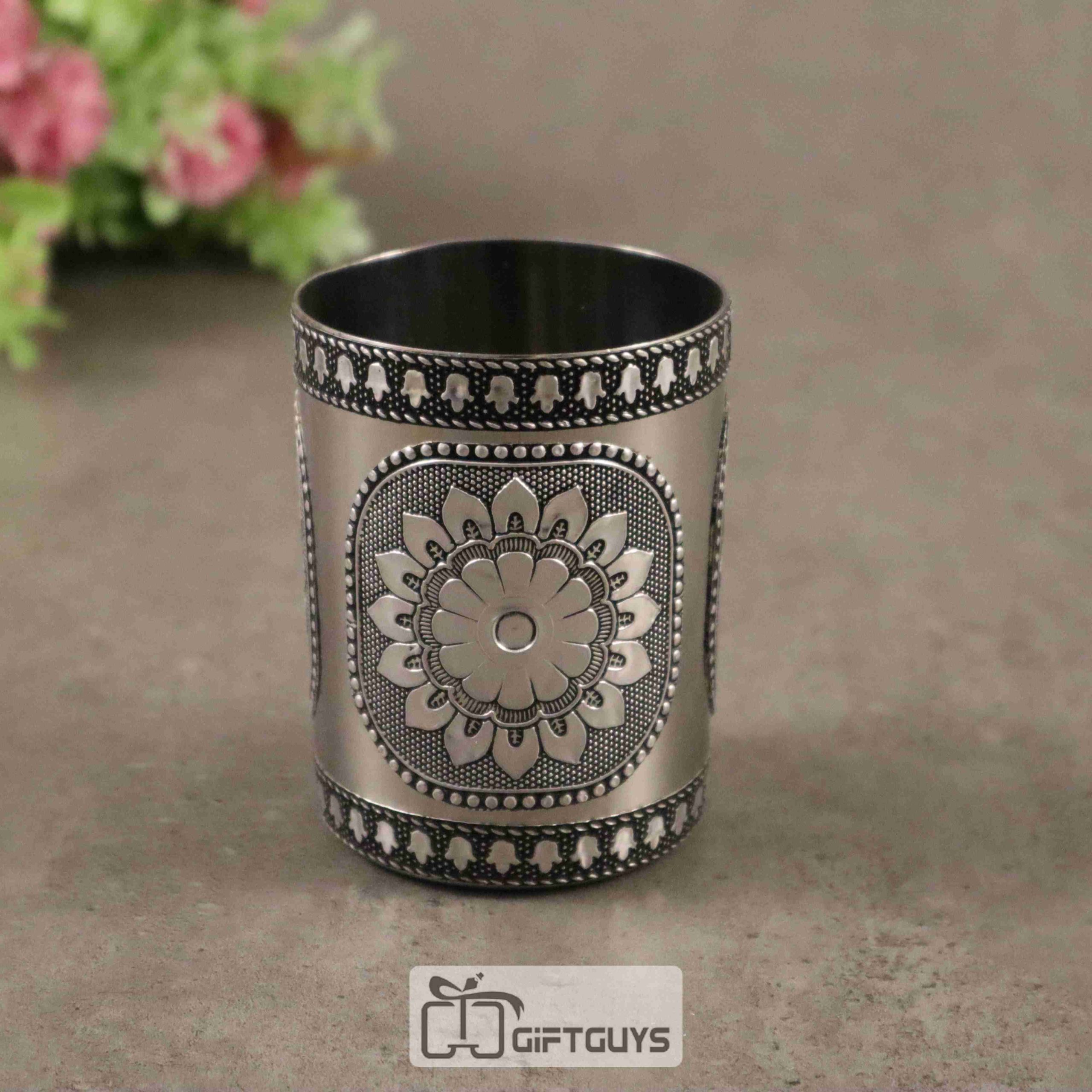 Silver Oxidised Glass Floral Design