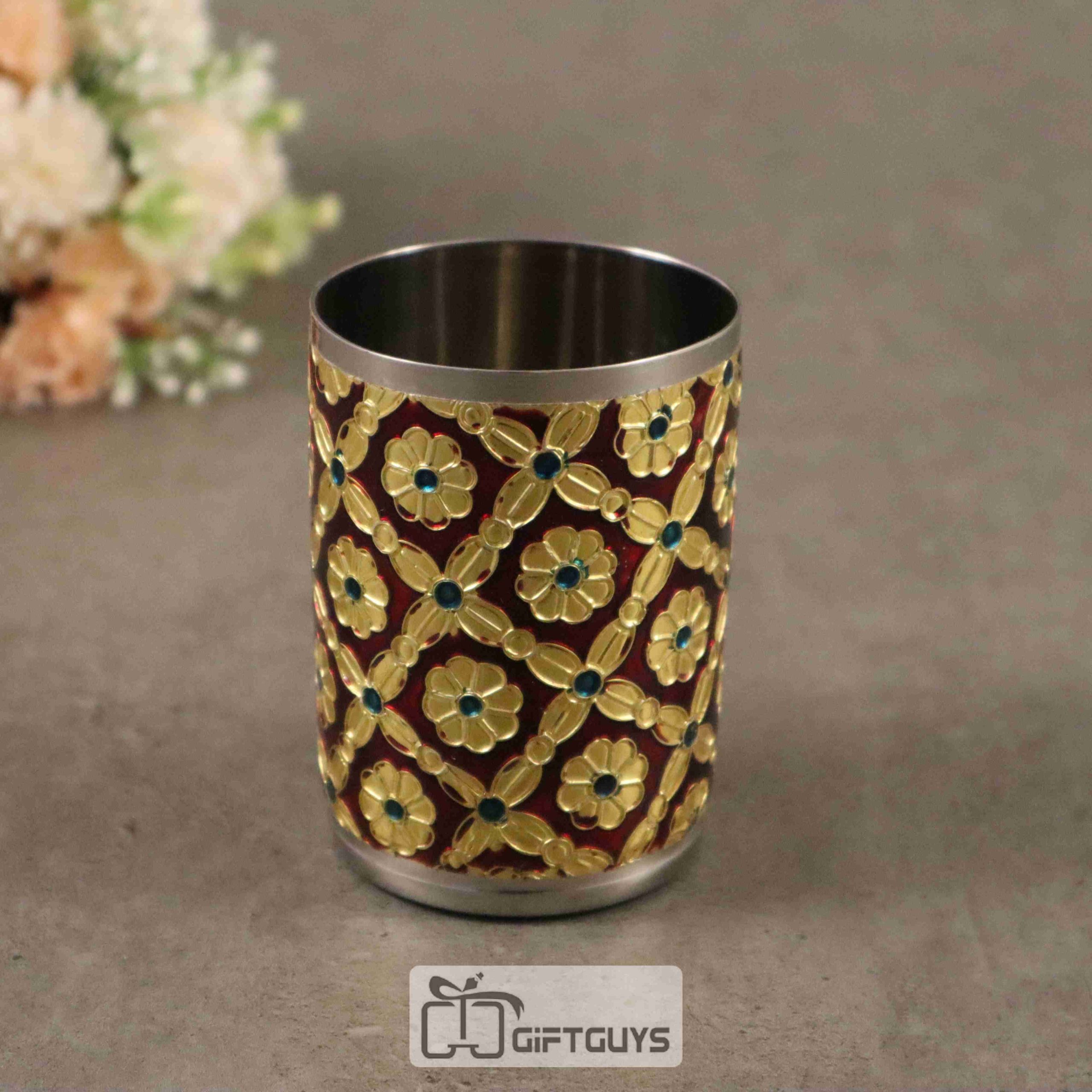 Meenakari Glass Floral Design Red Colour