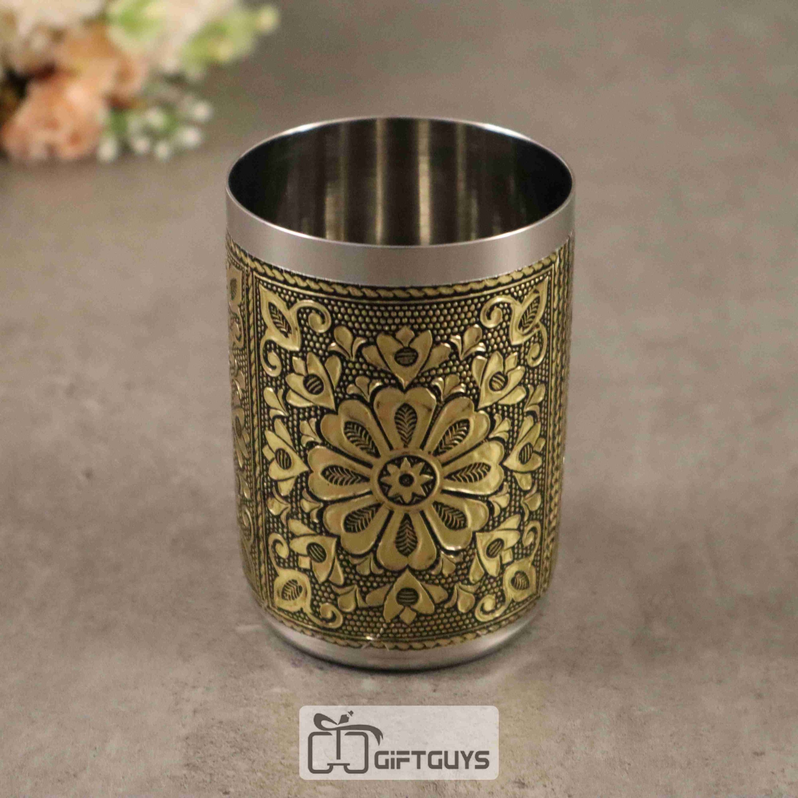 Gold Oxidised Glass Floral Design