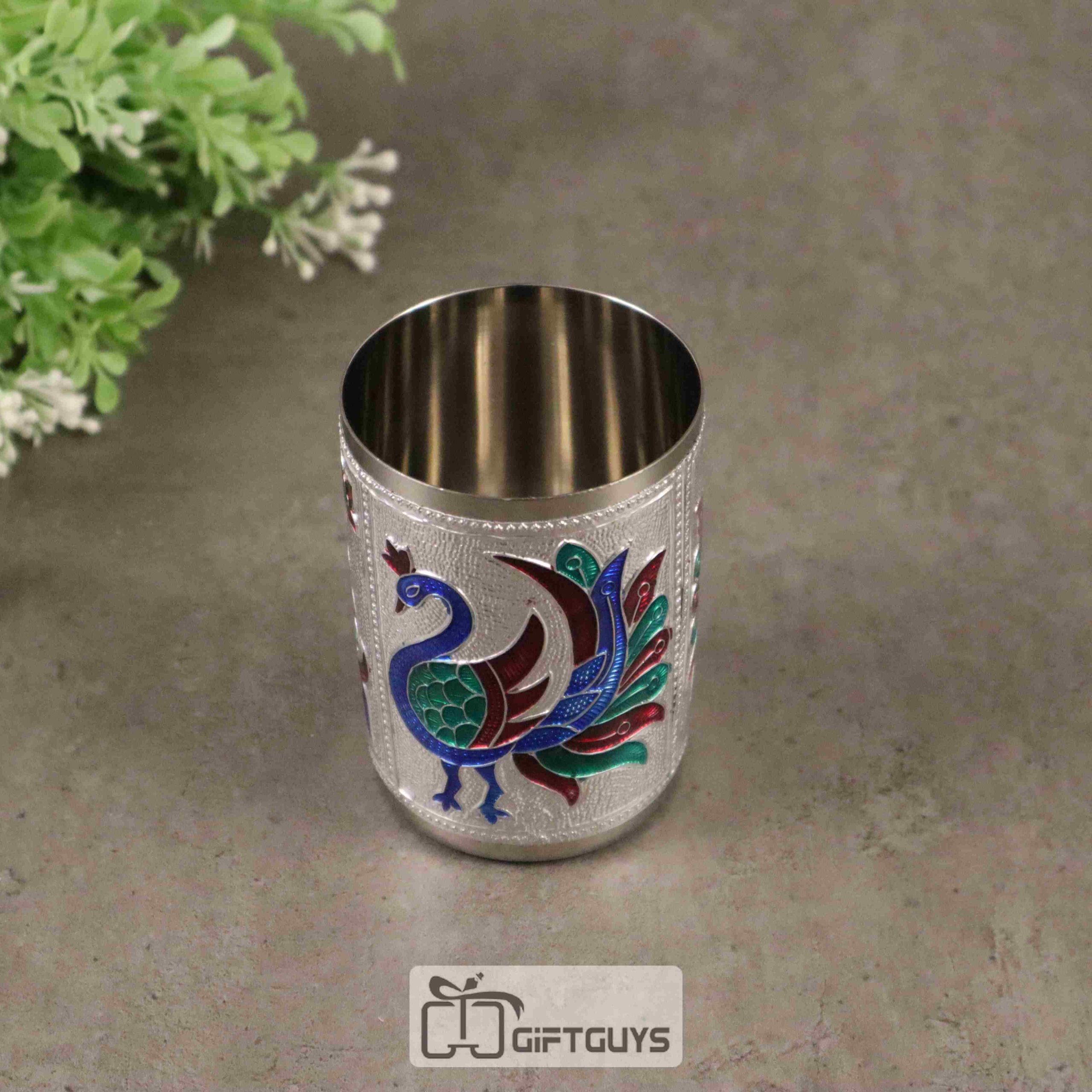 Meenakari Peacock Designed Steel Glass