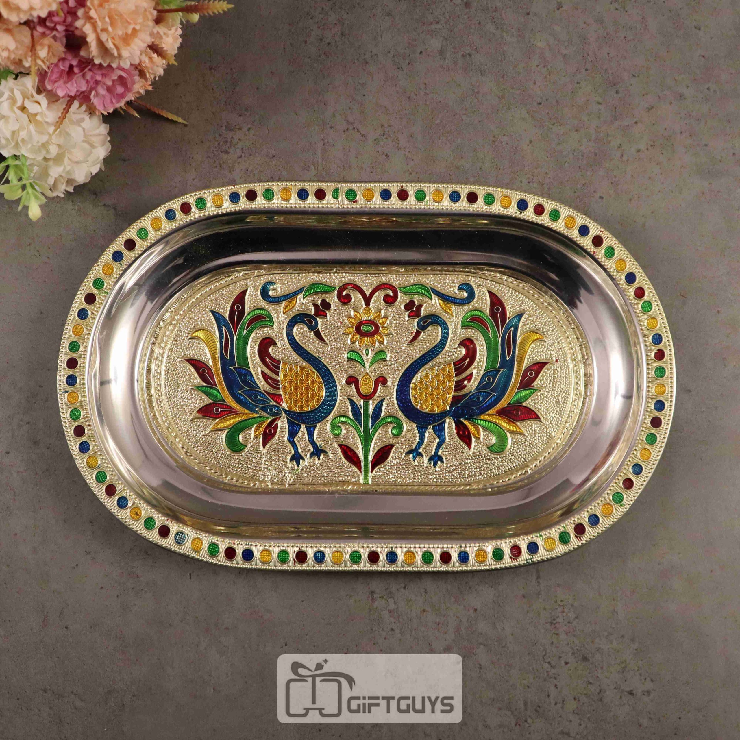 Golden colour Meenakari tray 10.5 X 6.5