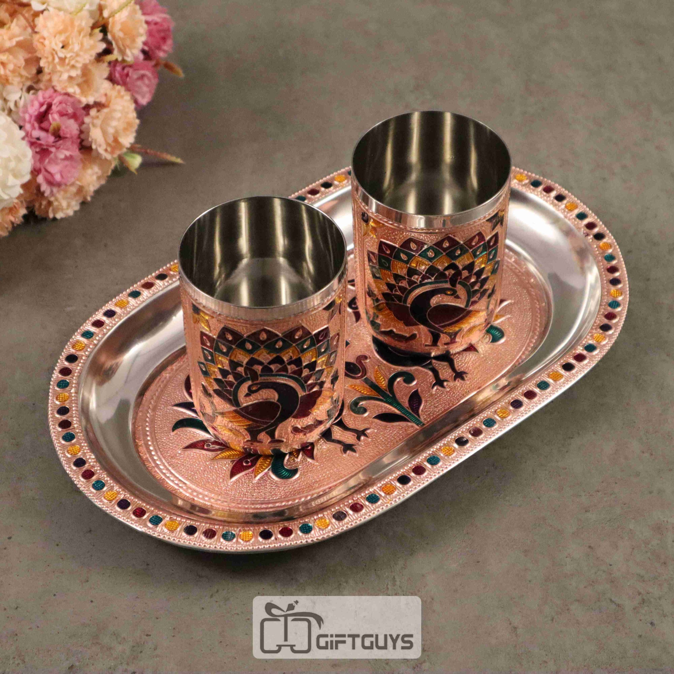 Meenakari Serving Tray With 2 Glass