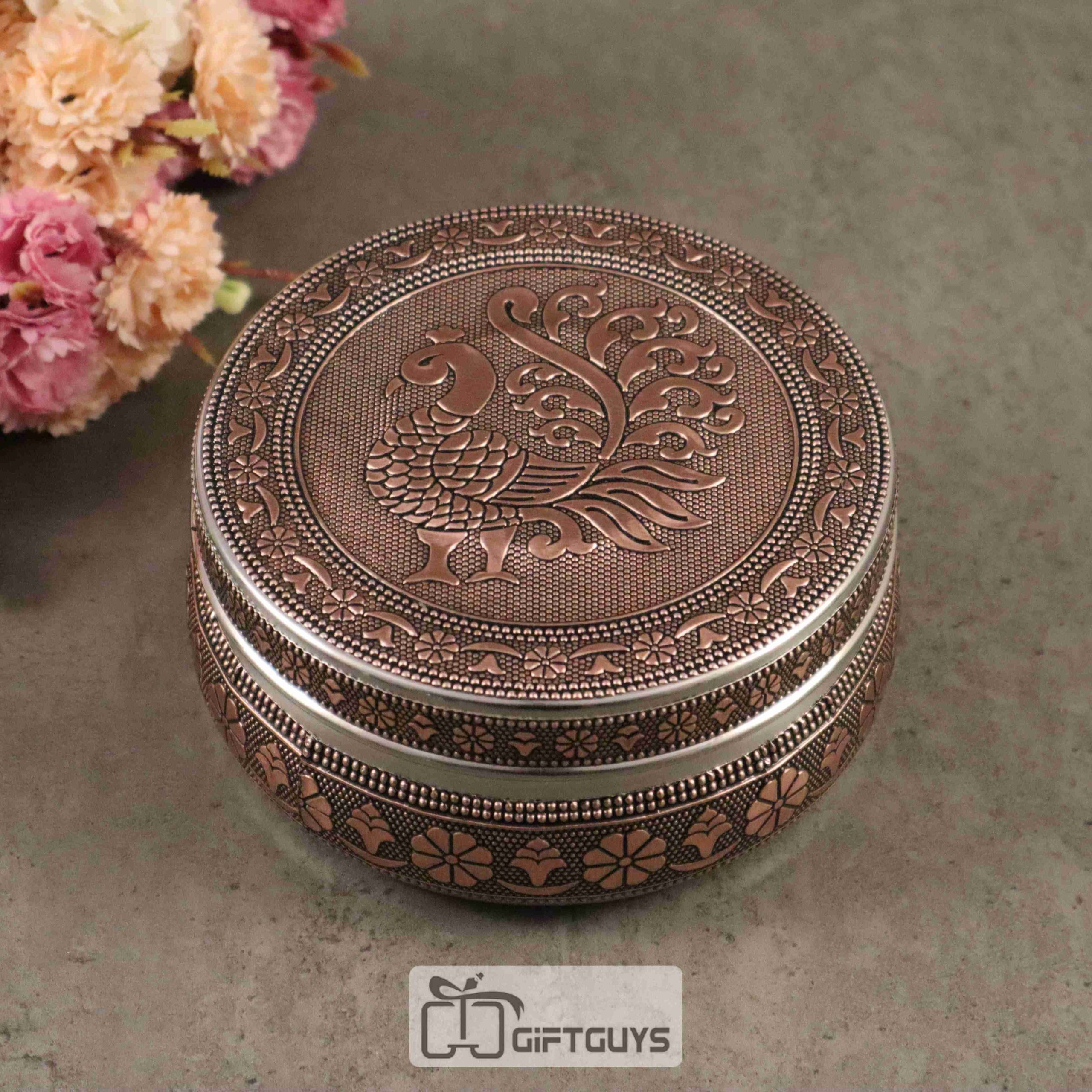 Copper oxidised Peacock designed steel box 5 inch