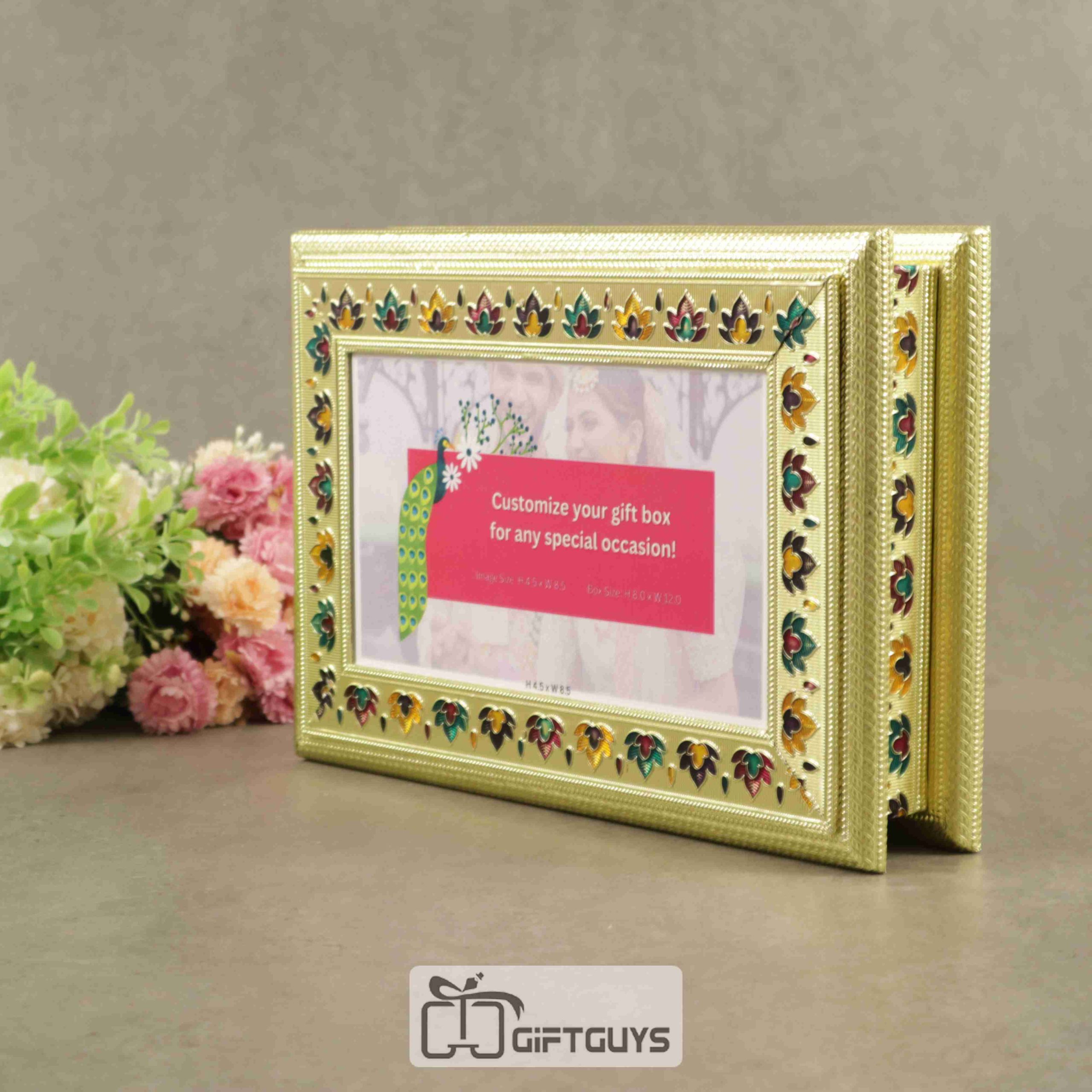 Wooden Meenakari customizable photo dryfruit box 12 X 8 inch