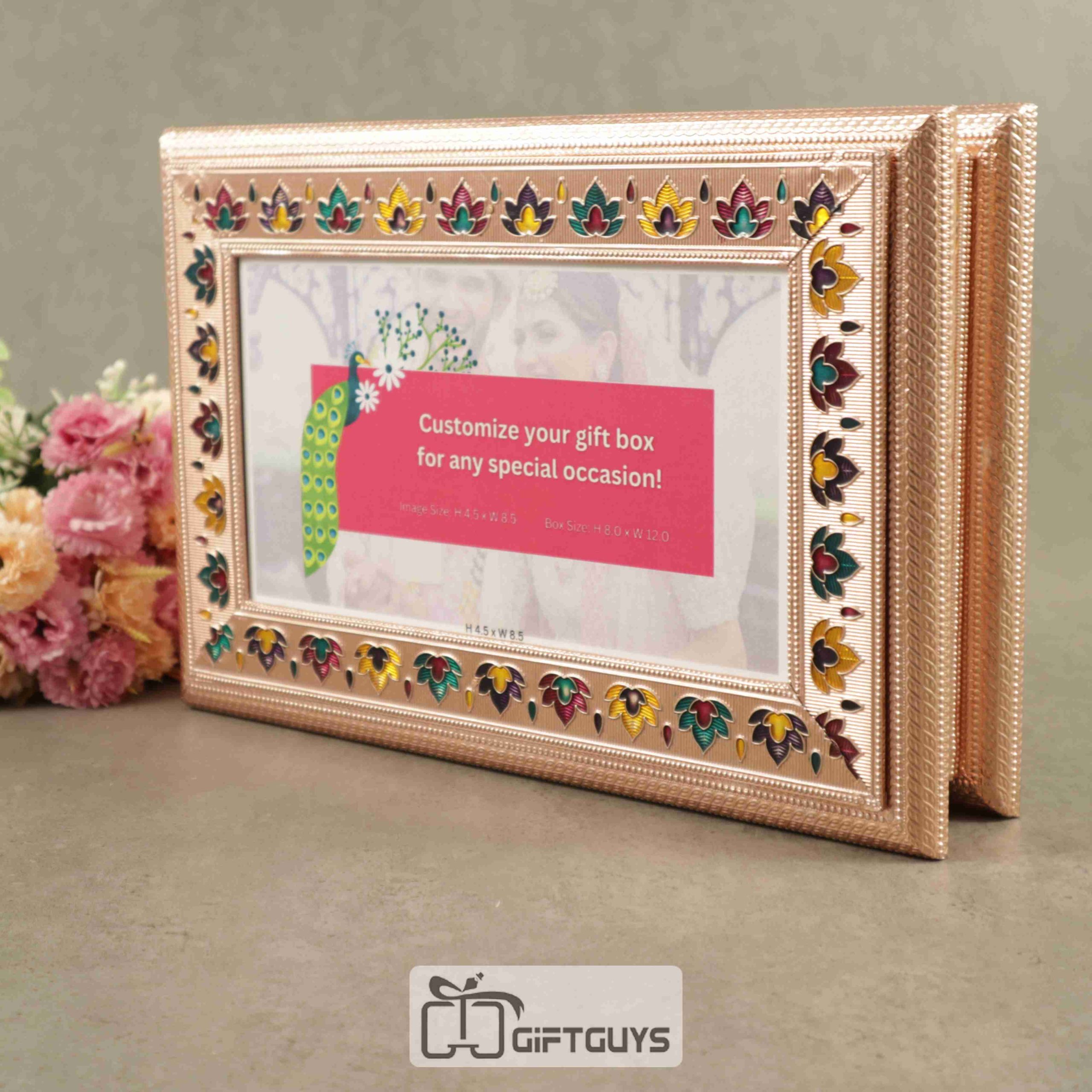 Wooden Meenakari customizable photo dryfruit box 12 X 8 inch