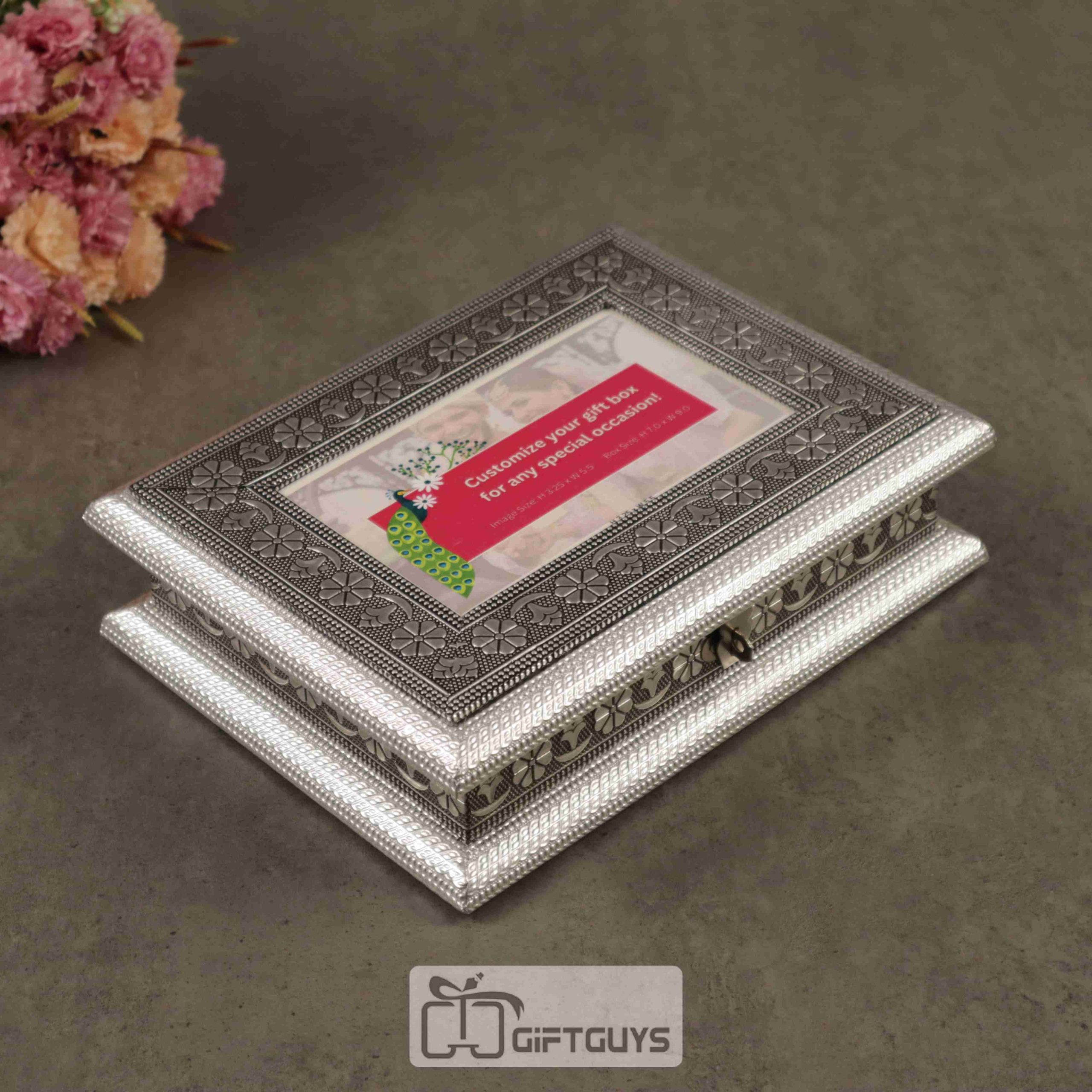 Wooden Oxidised customizable photo dryfruit box 9 X 7 inch