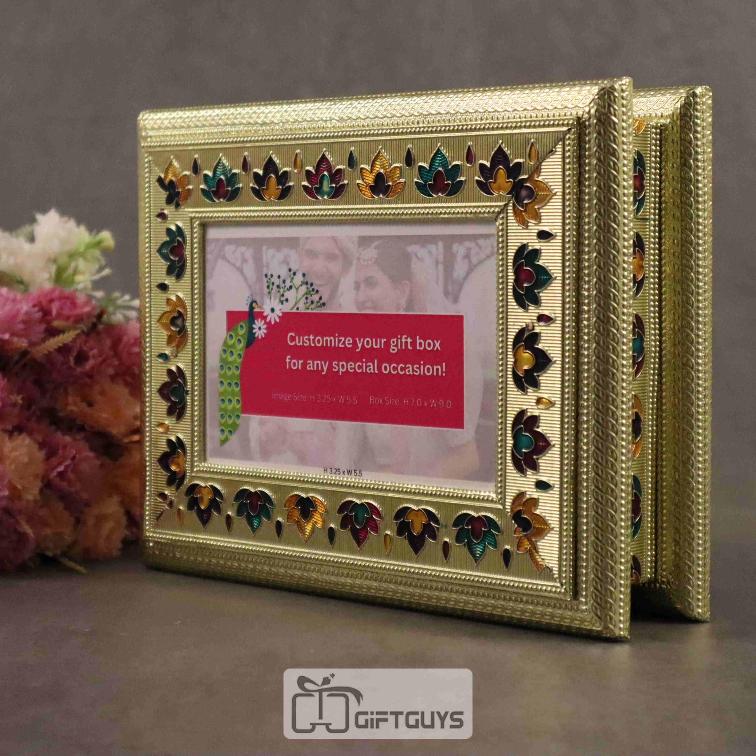Wooden Meenakari customizable photo dryfruit box 9 X 7 inch